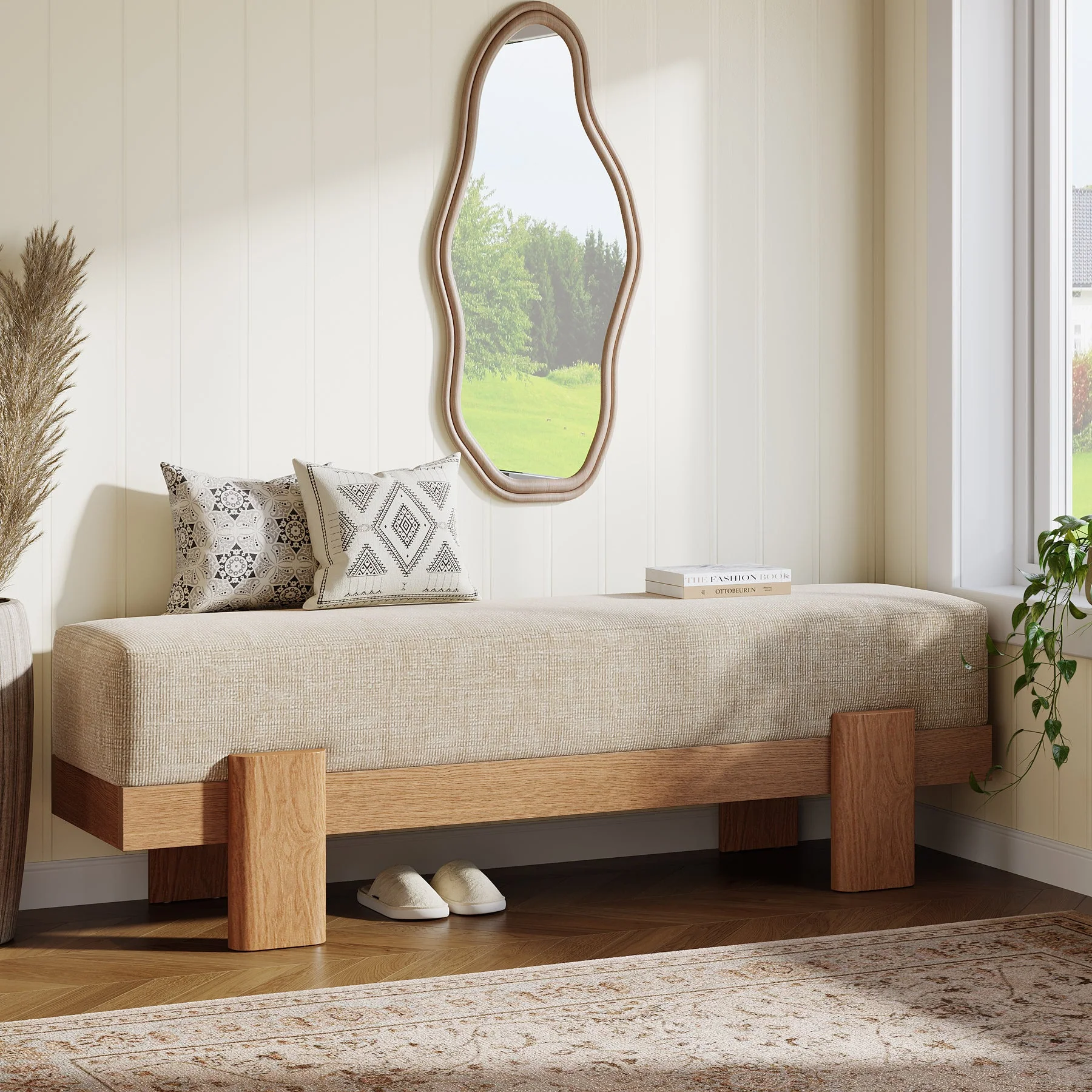 Banc d'entrée rembourré de 140 cm, Banc à chaussures avec coussin d'assise épais - Image 5