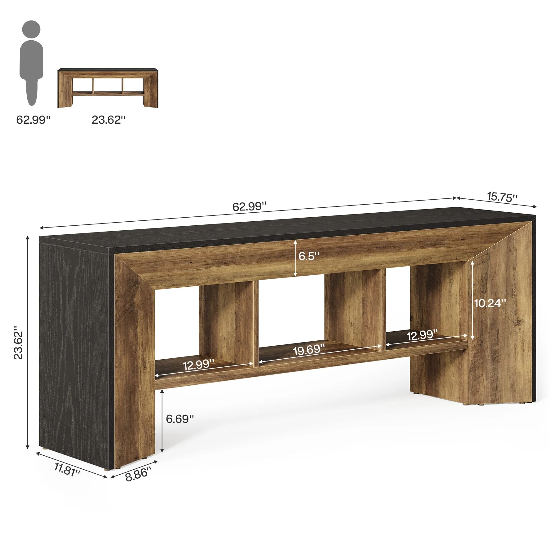 Meuble TV 160 cm unité multimédia 3 compartiments pour salon - Image 2