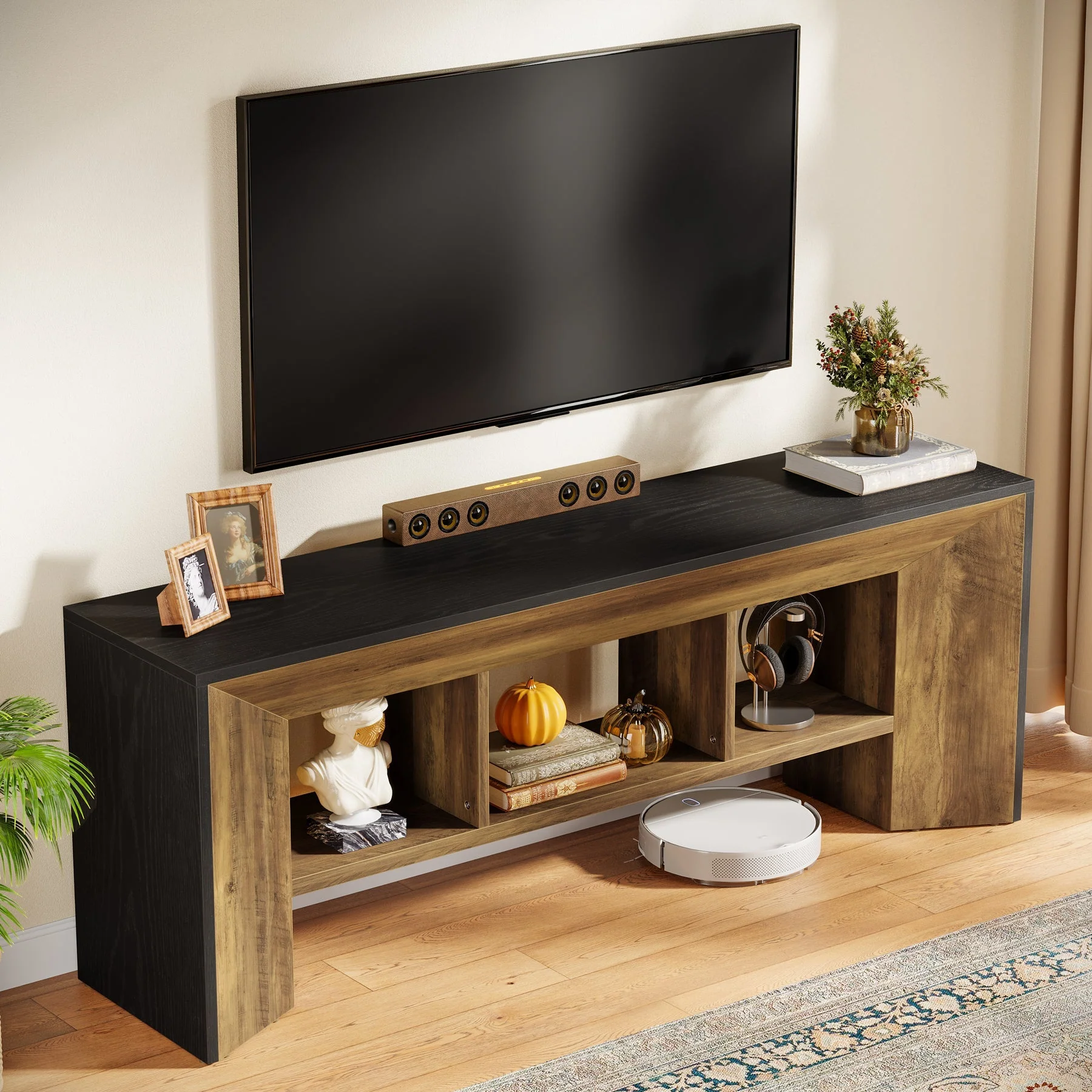 Meuble TV 160 cm unité multimédia 3 compartiments pour salon - Image 7