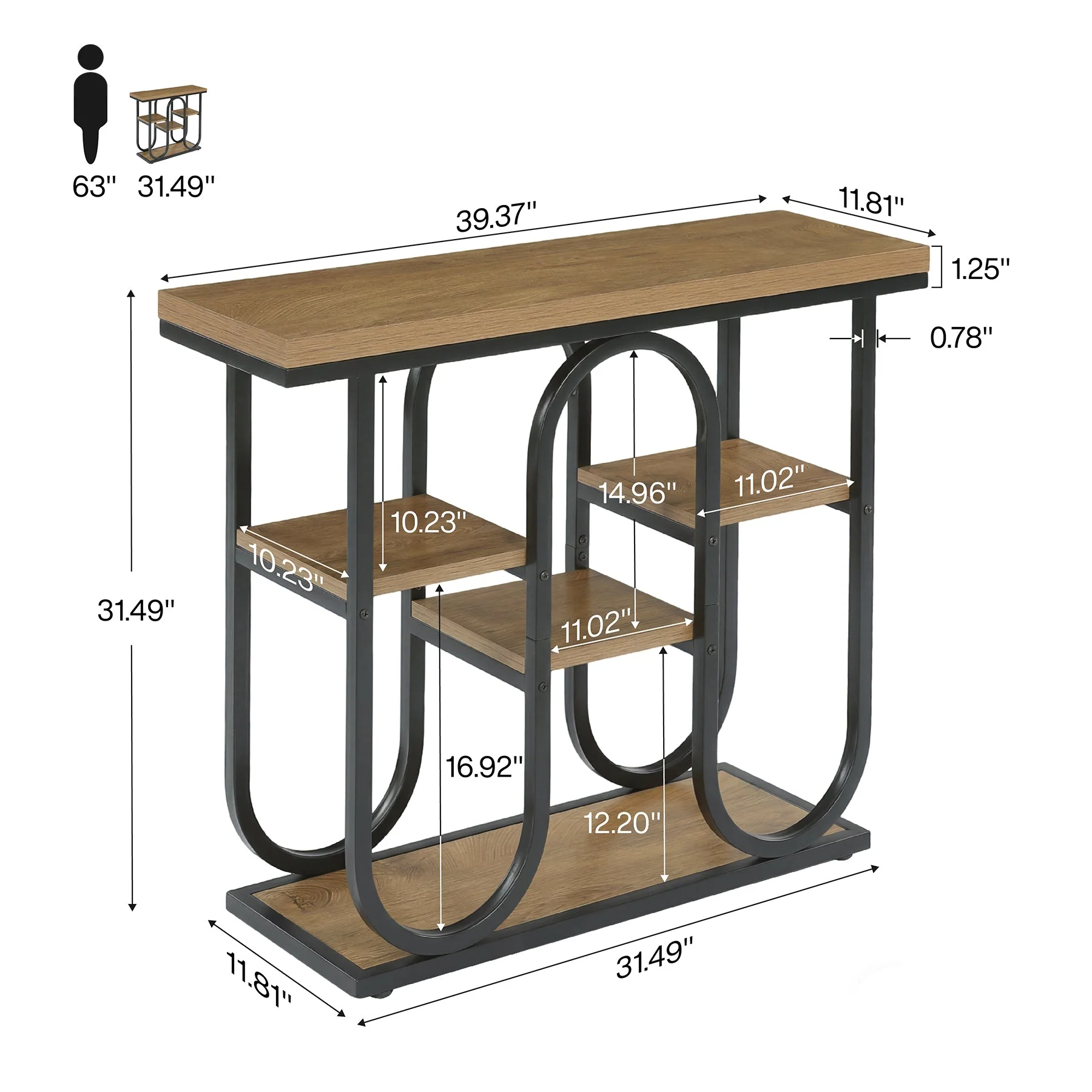 Tribesigns Console 100 cm, Table d'entrée industrielle à 4 niveaux avec étagères - Image 2