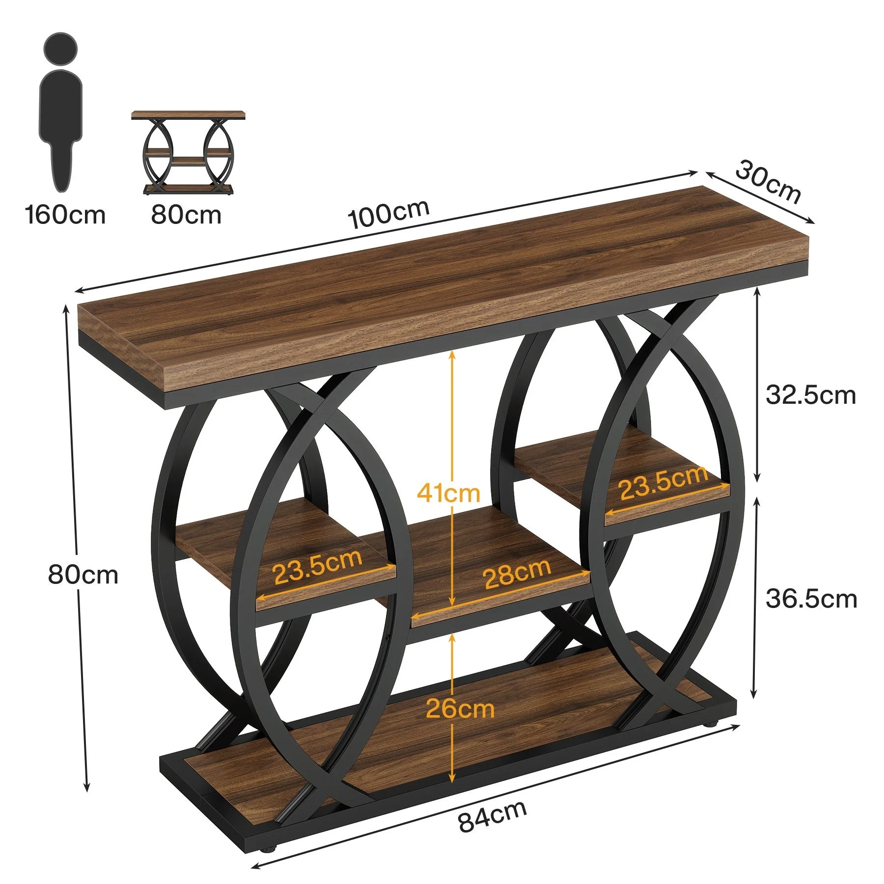 Tribesigns Console de 100 cm, Table de canapé à 4 niveaux Table d'entrée avec étagères - Image 2