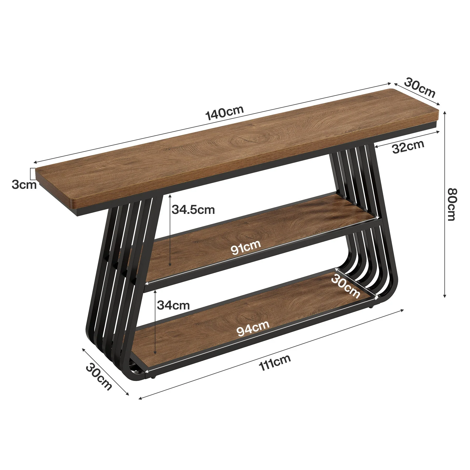 Tribesigns Console de 140 cm, Table basse à 3 niveaux avec structure en fer pour le salon - Image 2