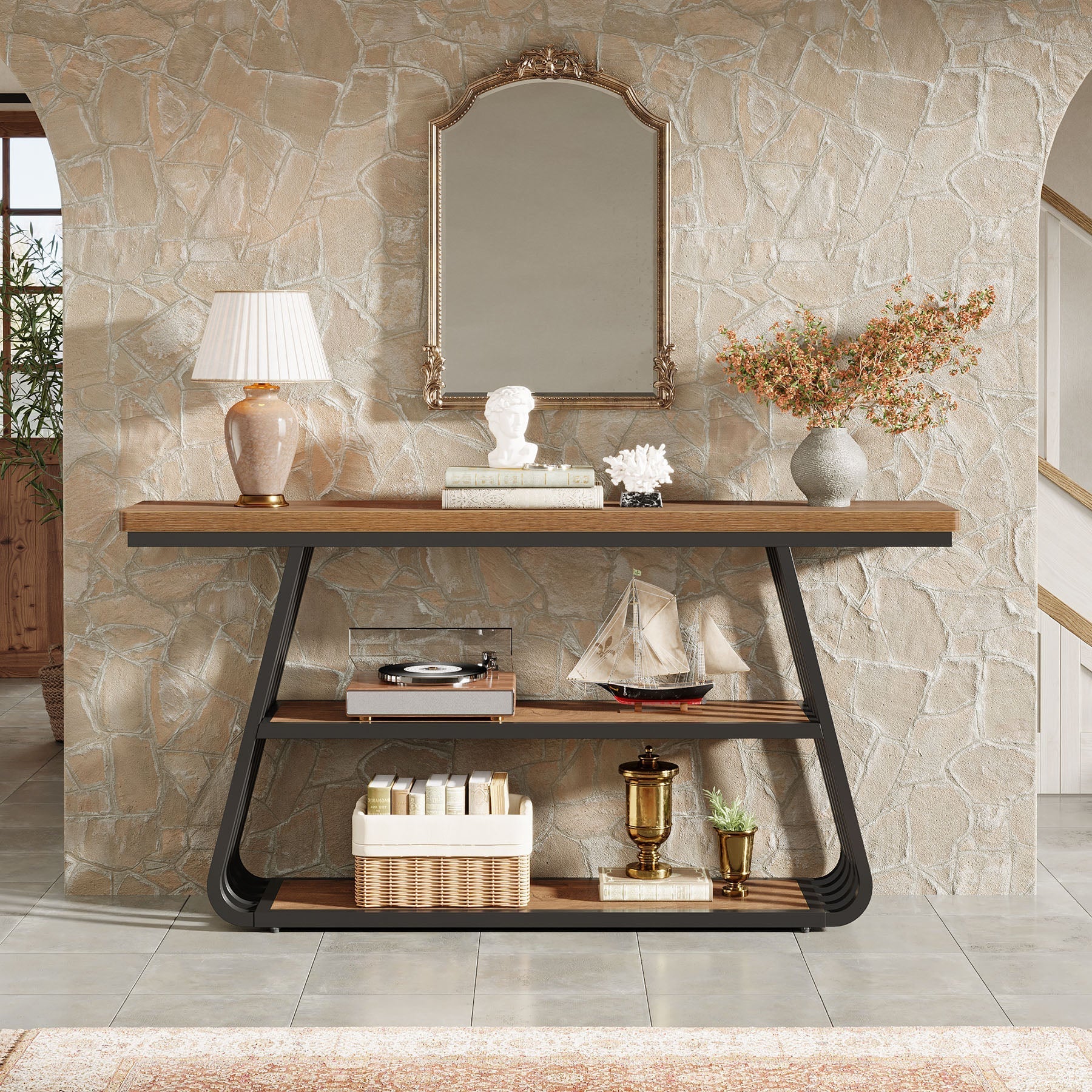 Tribesigns Console de 140 cm, Table basse à 3 niveaux avec structure en fer pour le salon - Image 8