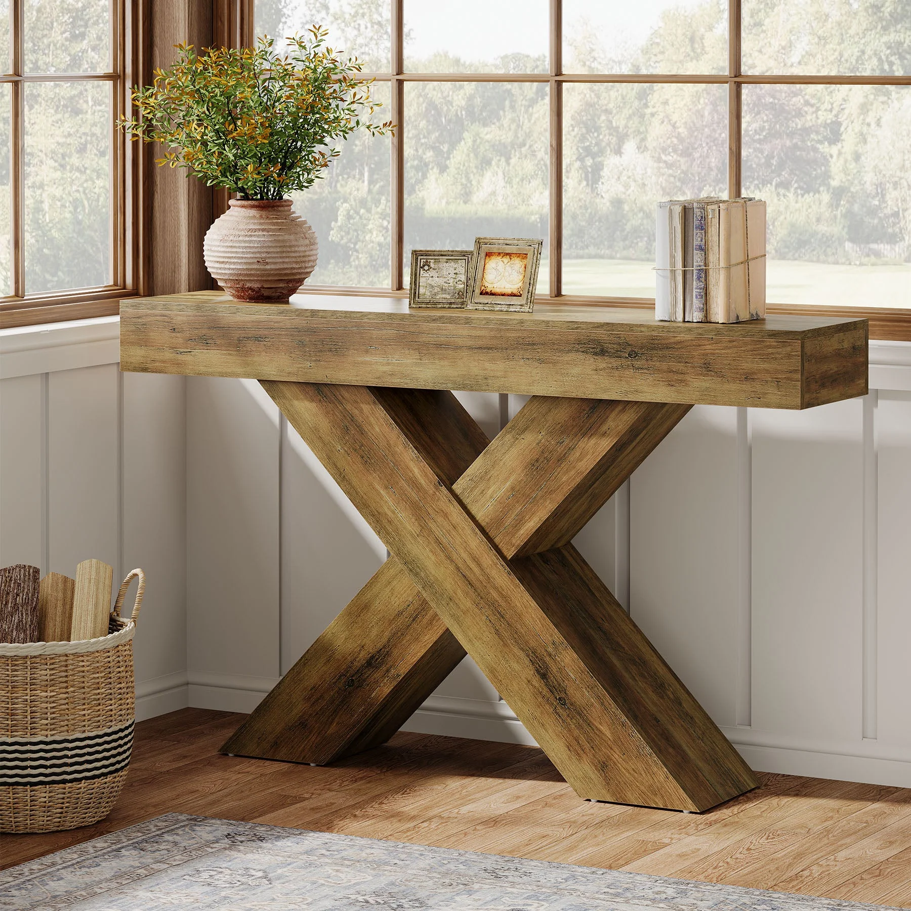 Tribesigns Console de 140 cm, Table d'appoint en bois au design unique - Image 10