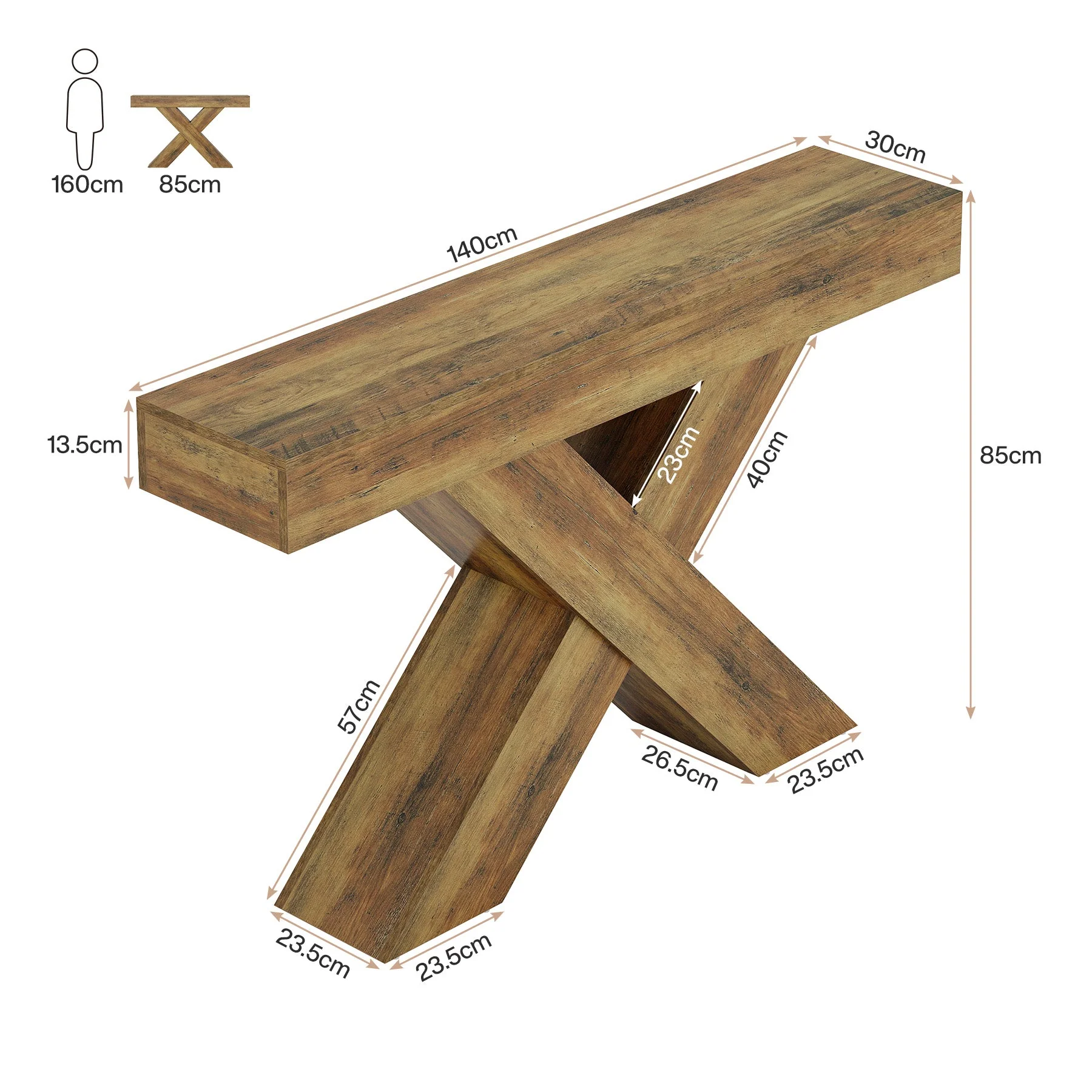 Tribesigns Console de 140 cm, Table d'appoint en bois au design unique - Image 2