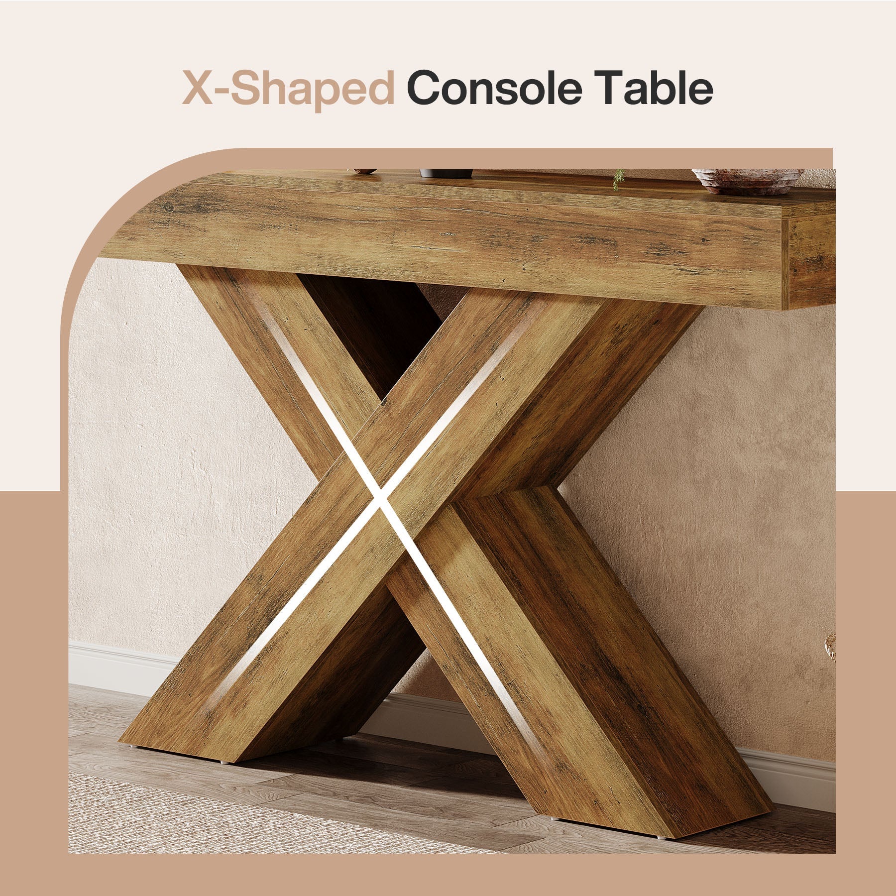 Tribesigns Console de 140 cm, Table d'appoint en bois au design unique - Image 4