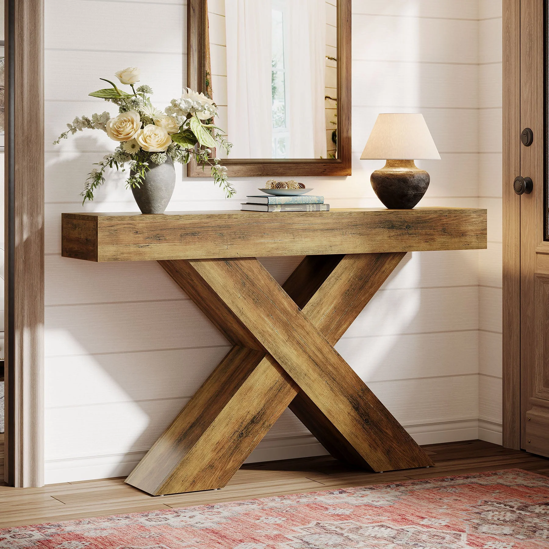 Tribesigns Console de 140 cm, Table d'appoint en bois au design unique - Image 6