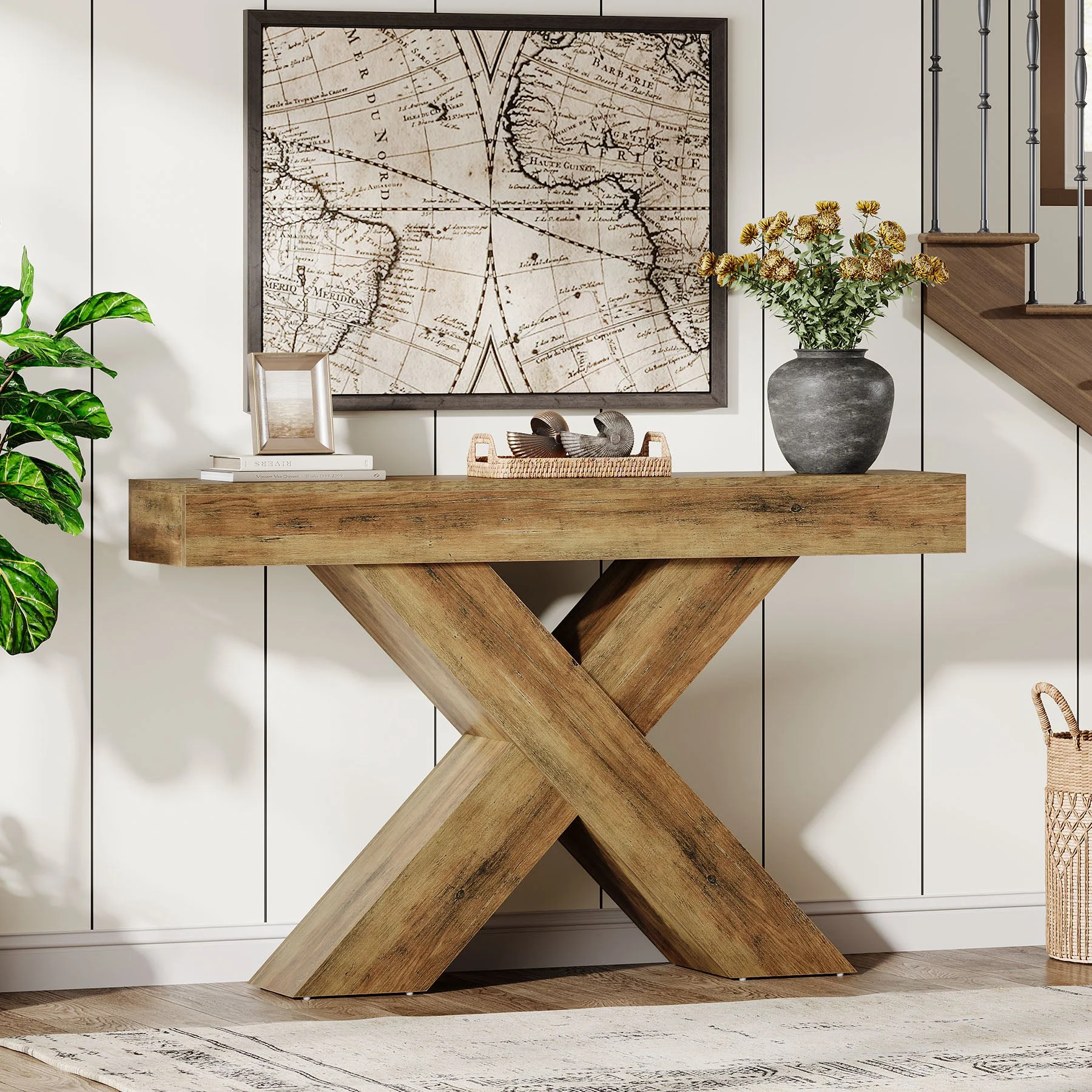 Tribesigns Console de 140 cm, Table d'appoint en bois au design unique - Image 7