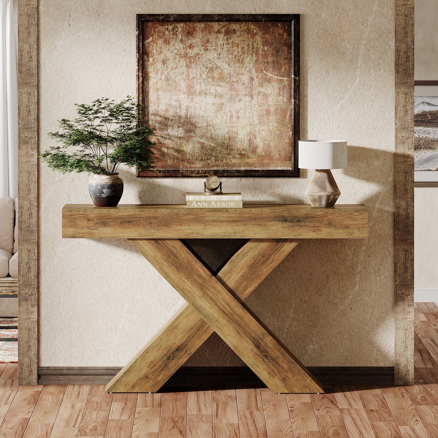 Tribesigns Console de 140 cm, Table d'appoint en bois au design unique - Image 8