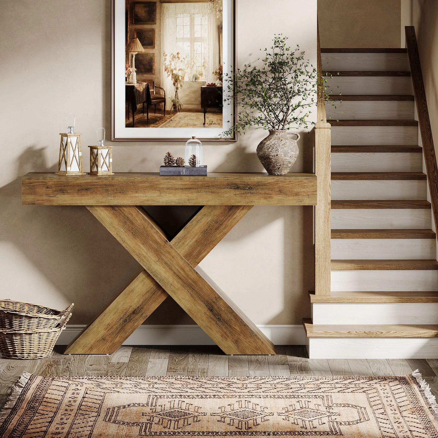 Tribesigns Console de 140 cm, Table d'appoint en bois au design unique - Image 9