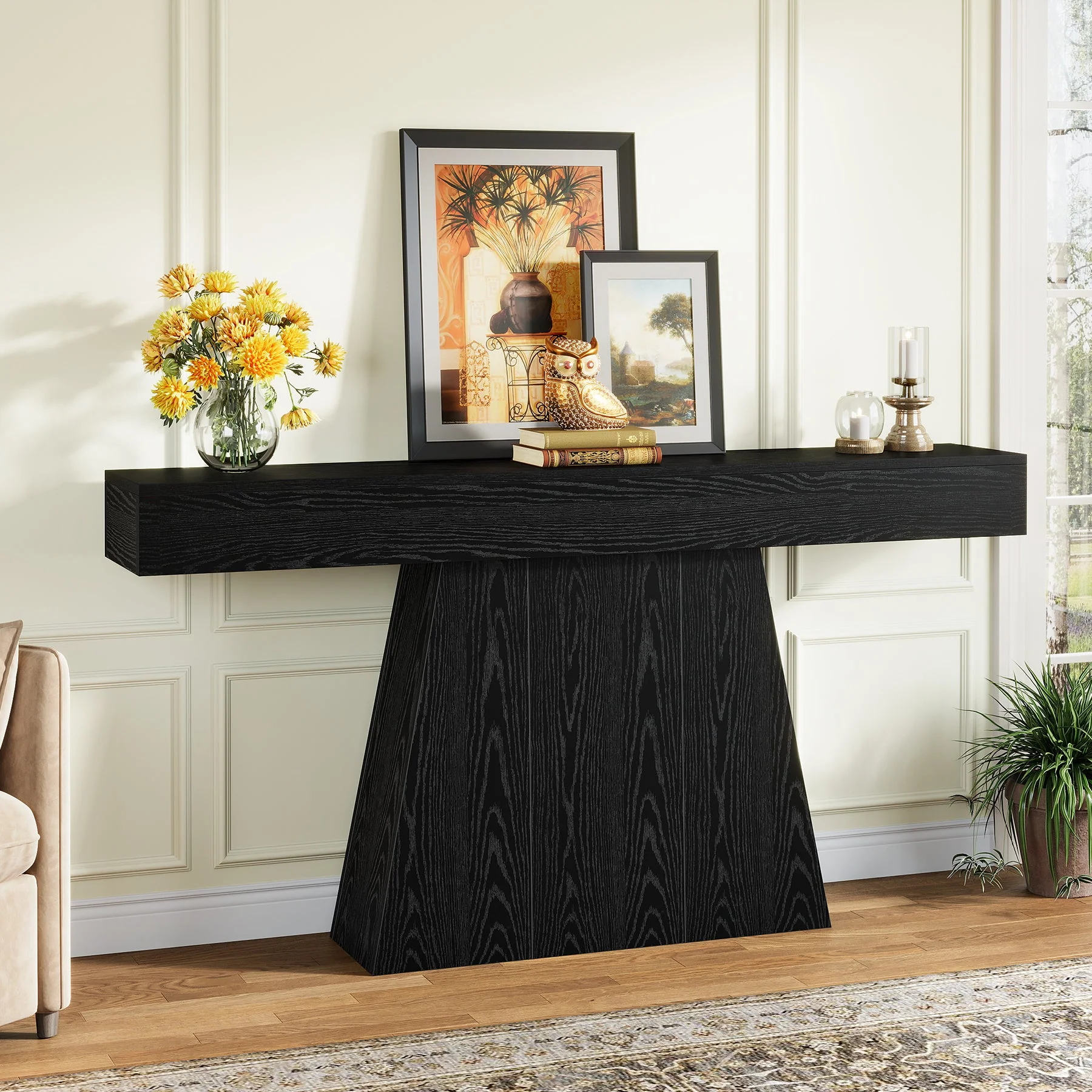 Tribesigns Console de 160 cm, Table d'entrée étroite de style campagnard avec piètement trapézoïdal - Image 3
