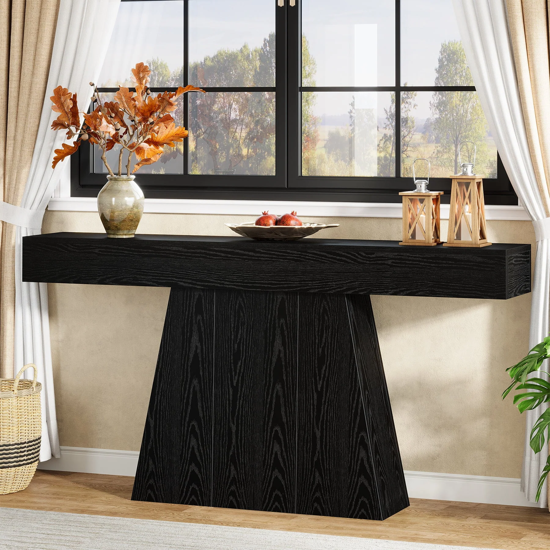 Tribesigns Console de 160 cm, Table d'entrée étroite de style campagnard avec piètement trapézoïdal - Image 4