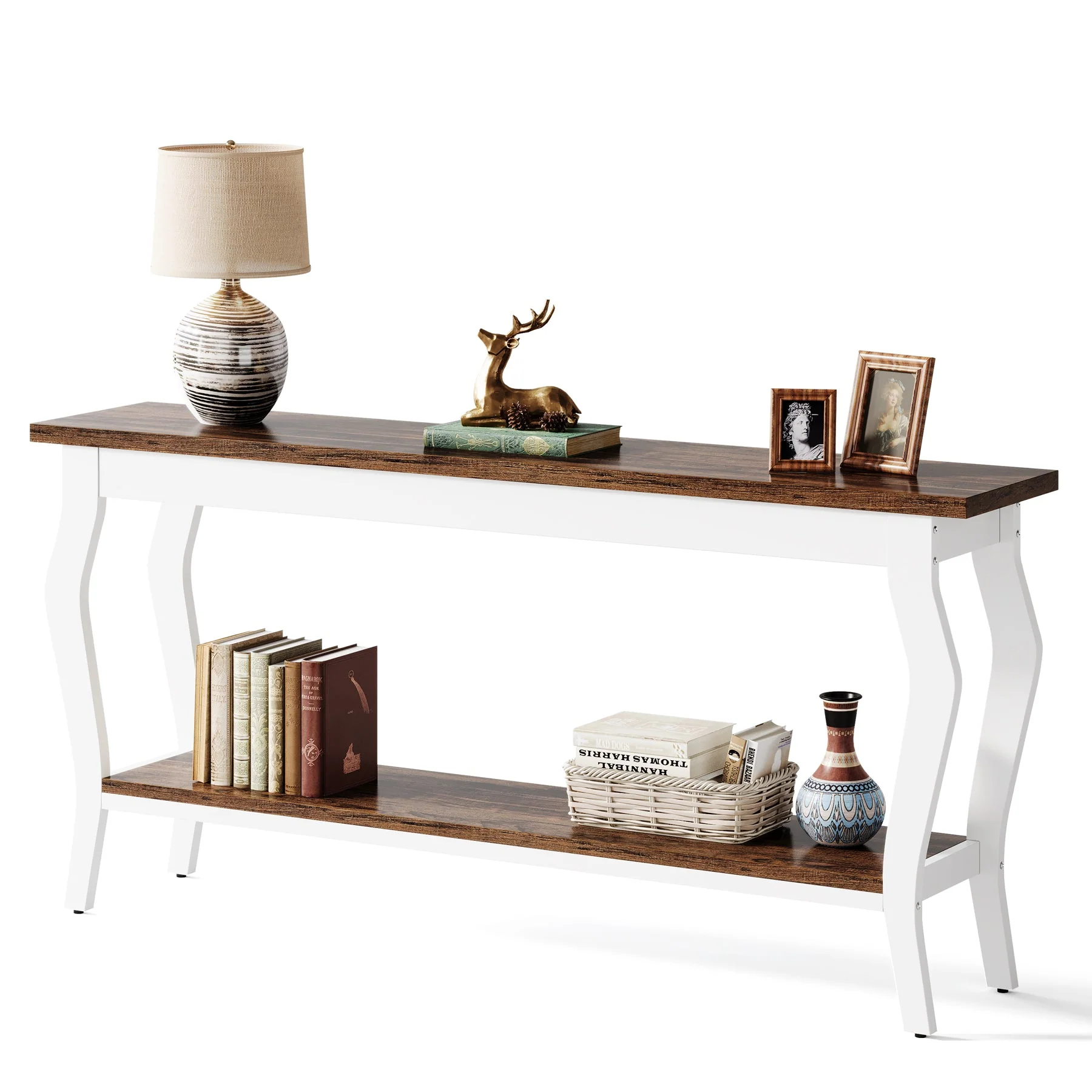 Tribesigns Console de 180 cm, Table d'appoint vintage avec espace de rangement à 2 niveaux - Image 10