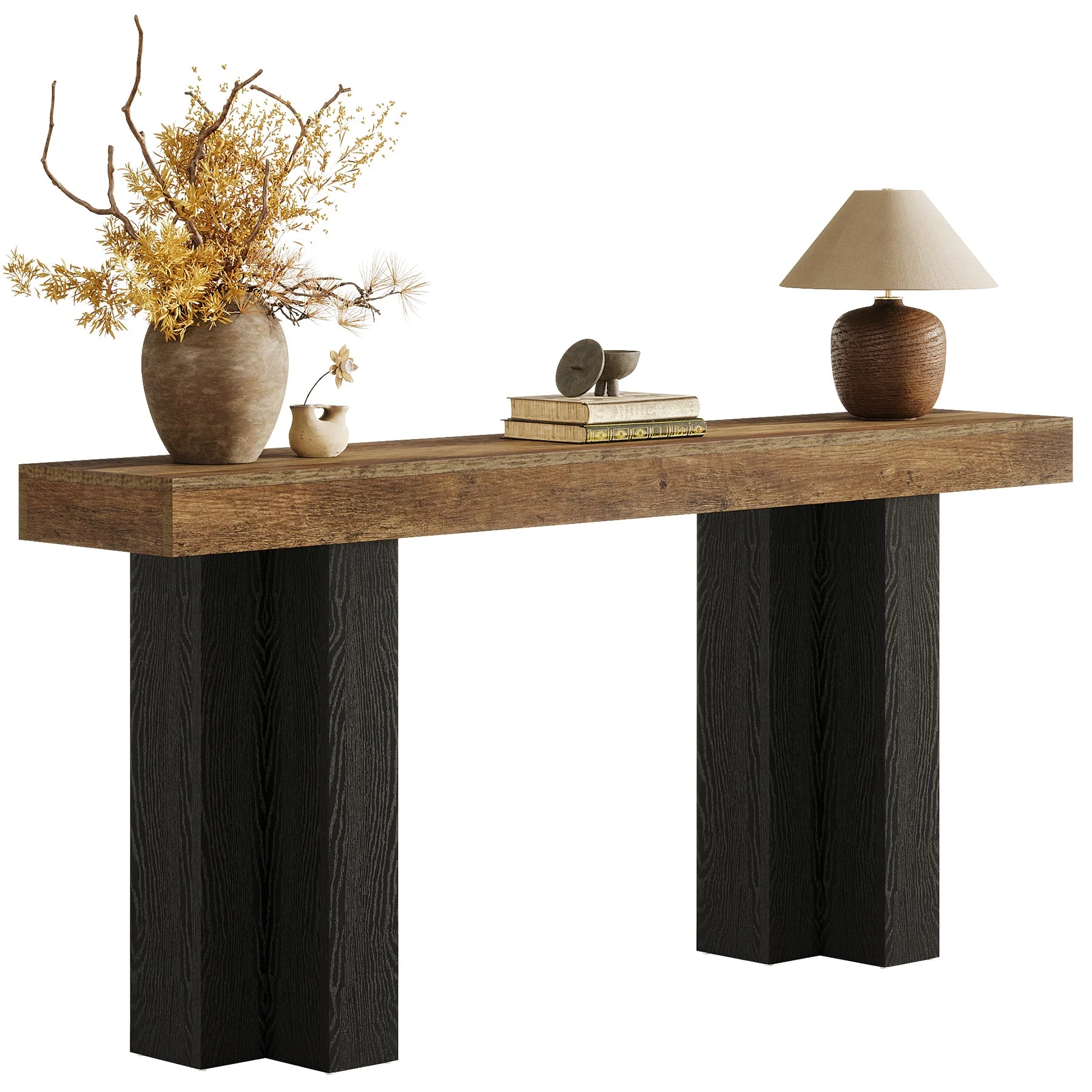 Tribesigns Console de style maison de campagne de 160 cm, Table d'entrée marron avec pieds robustes pour le salon et l'entrée - Image 10