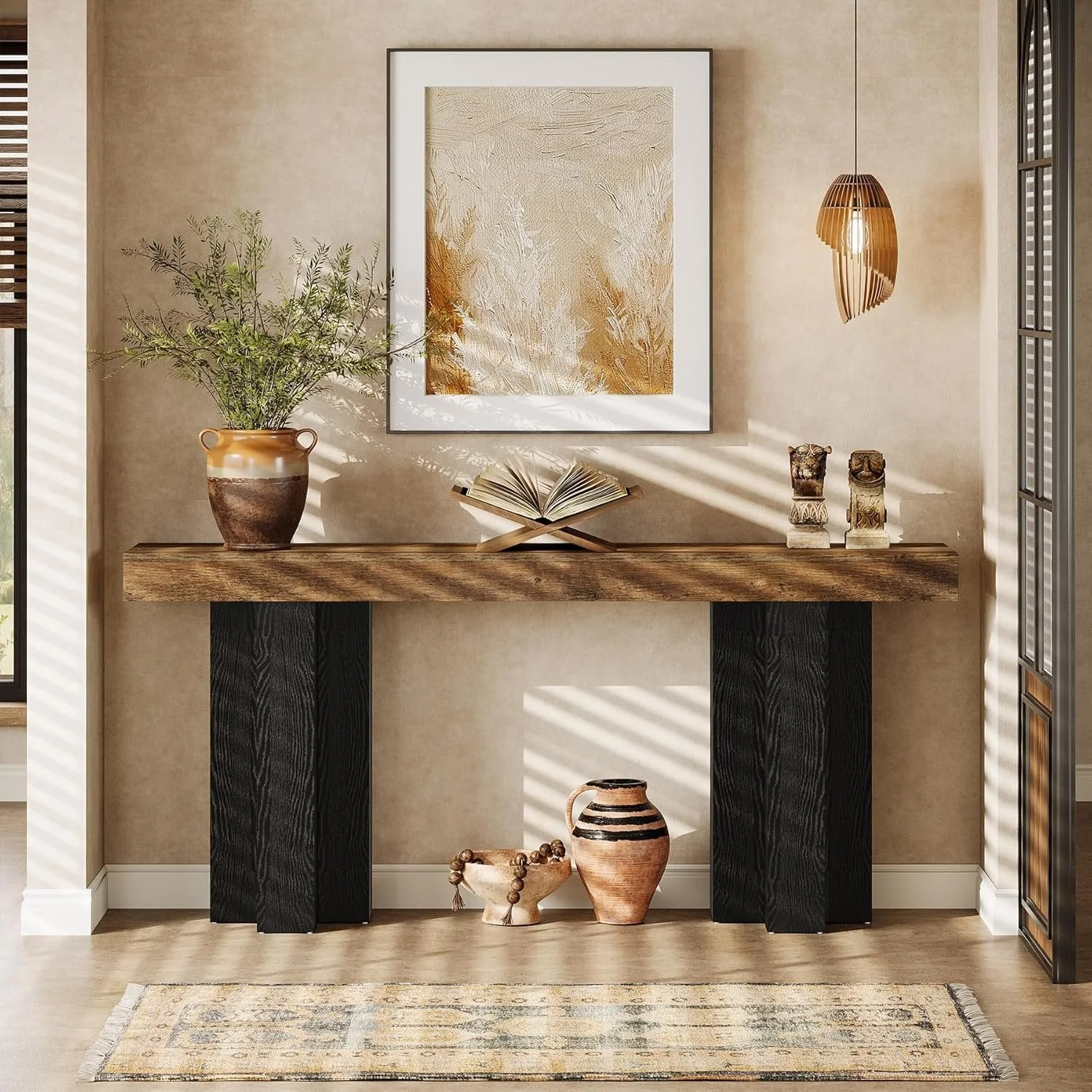 Tribesigns Console de style maison de campagne de 160 cm, Table d'entrée marron avec pieds robustes pour le salon et l'entrée - Image 4