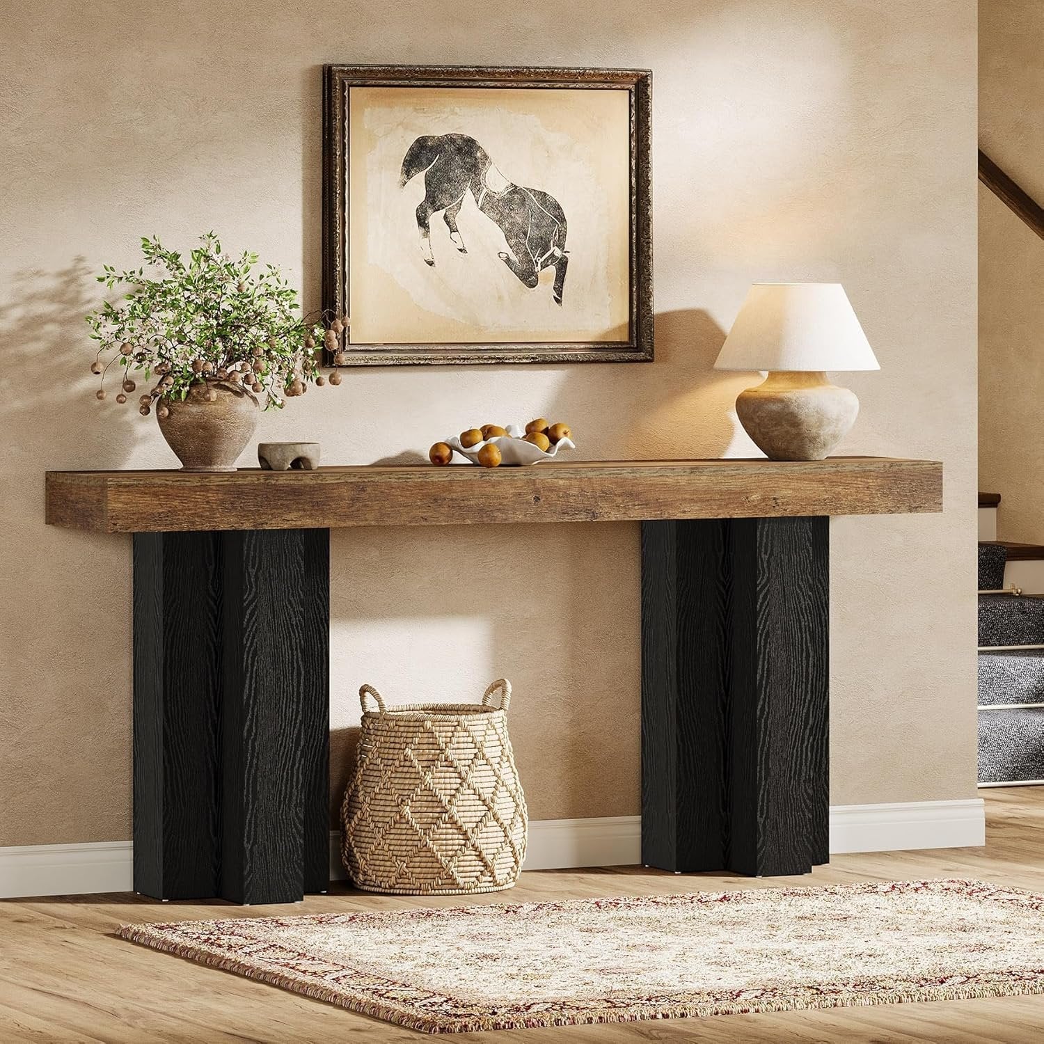 Tribesigns Console de style maison de campagne de 160 cm, Table d'entrée marron avec pieds robustes pour le salon et l'entrée - Image 7