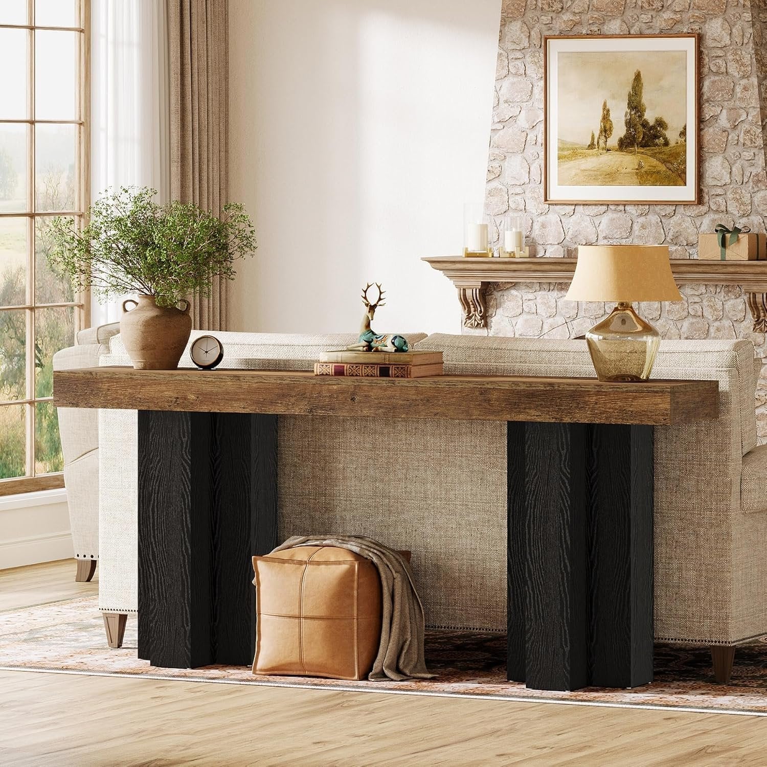 Tribesigns Console de style maison de campagne de 160 cm, Table d'entrée marron avec pieds robustes pour le salon et l'entrée - Image 8
