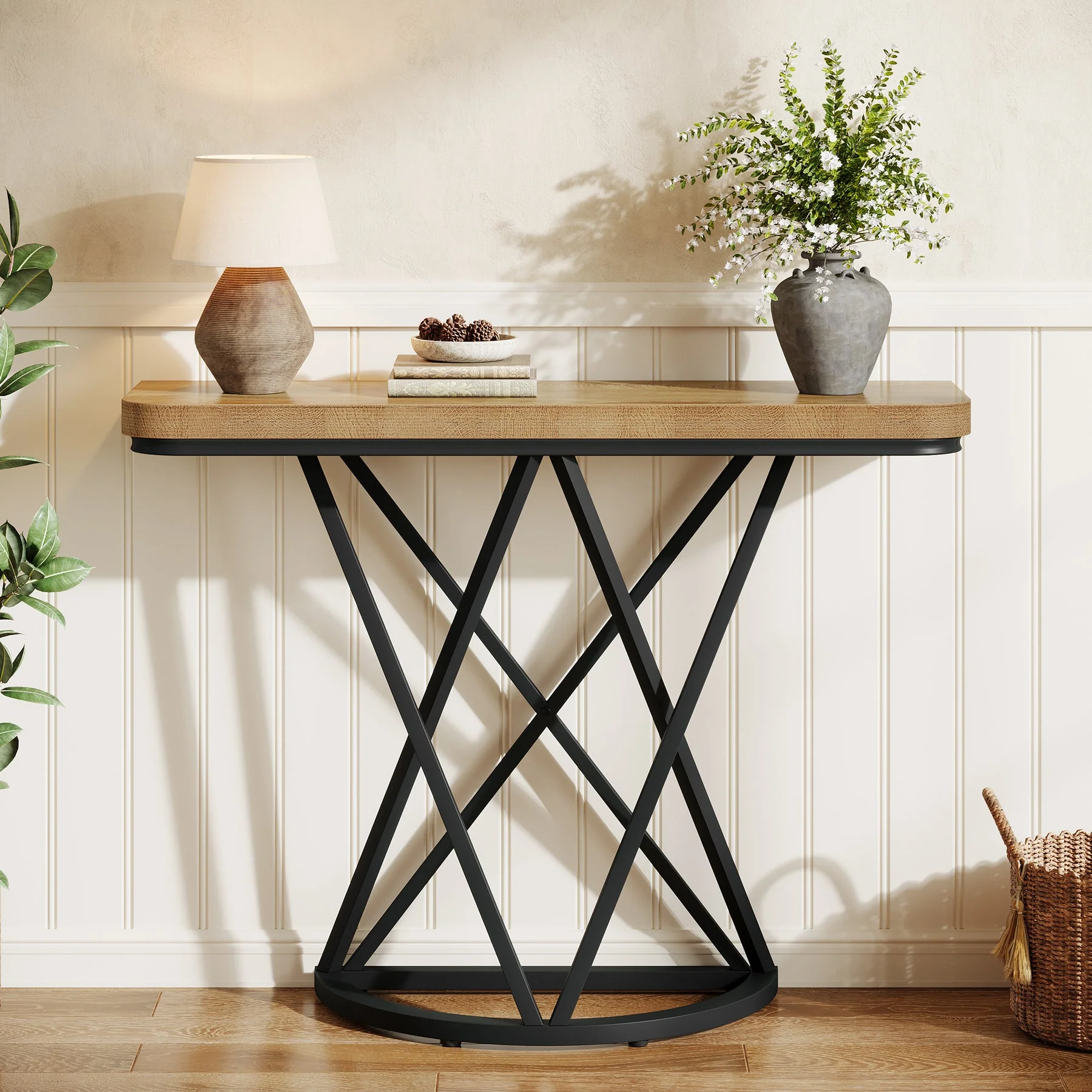 Tribesigns Console industrielle de 105 cm, Table d'entrée étroite avec piètement géométrique en métal - Image 10
