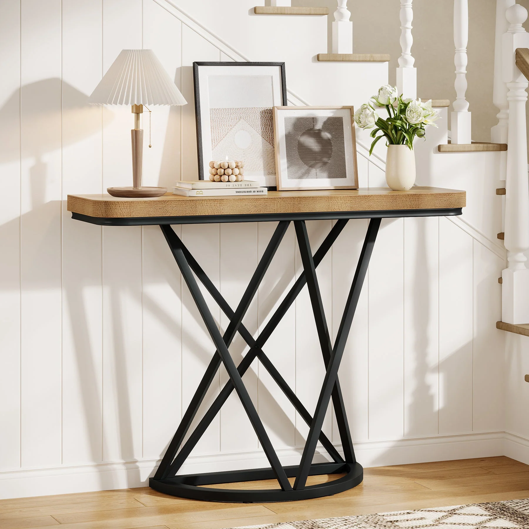 Tribesigns Console industrielle de 105 cm, Table d'entrée étroite avec piètement géométrique en métal - Image 11