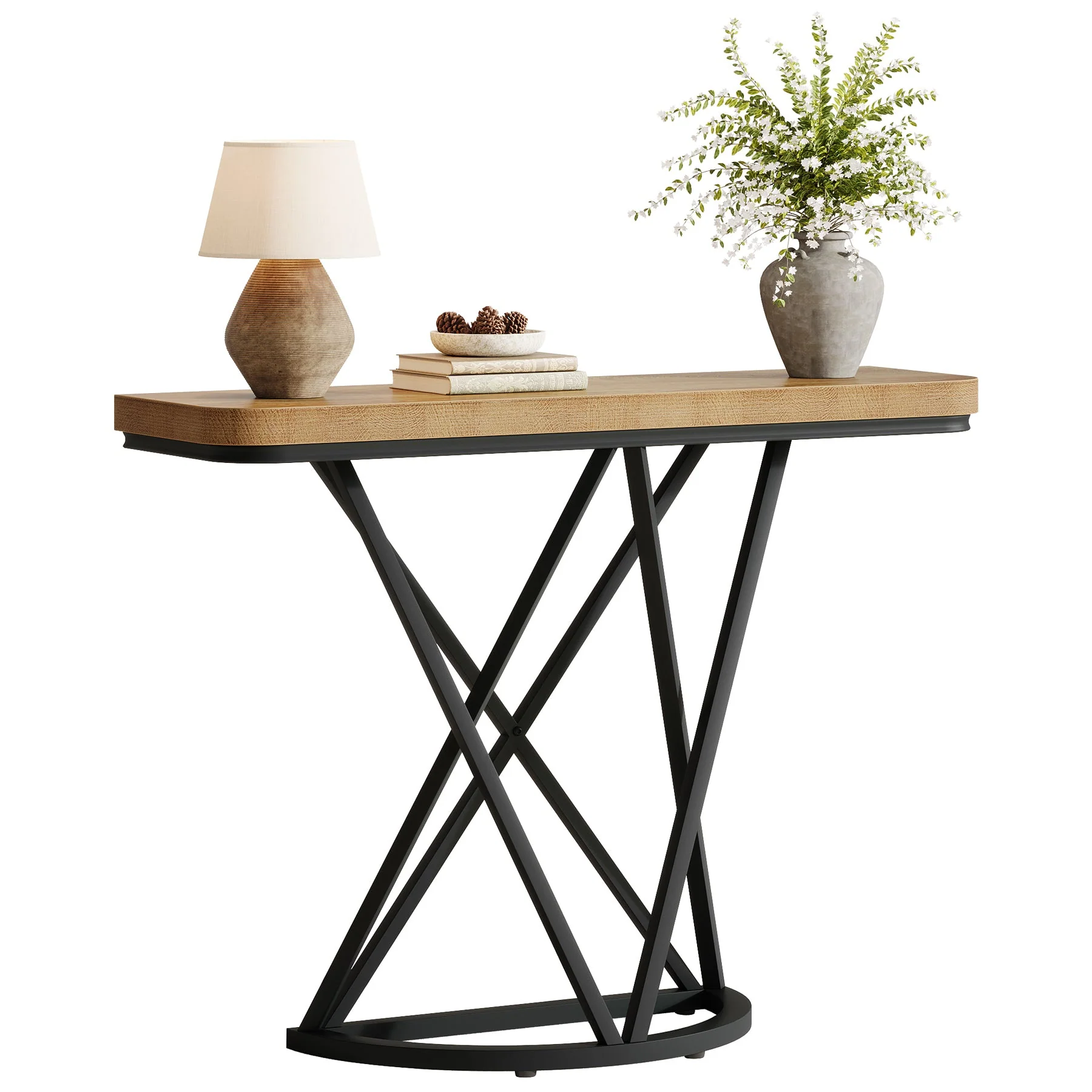 Tribesigns Console industrielle de 105 cm, Table d'entrée étroite avec piètement géométrique en métal - Image 12
