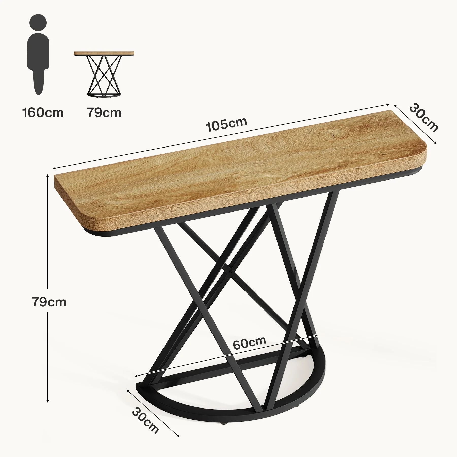 Tribesigns Console industrielle de 105 cm, Table d'entrée étroite avec piètement géométrique en métal - Image 2