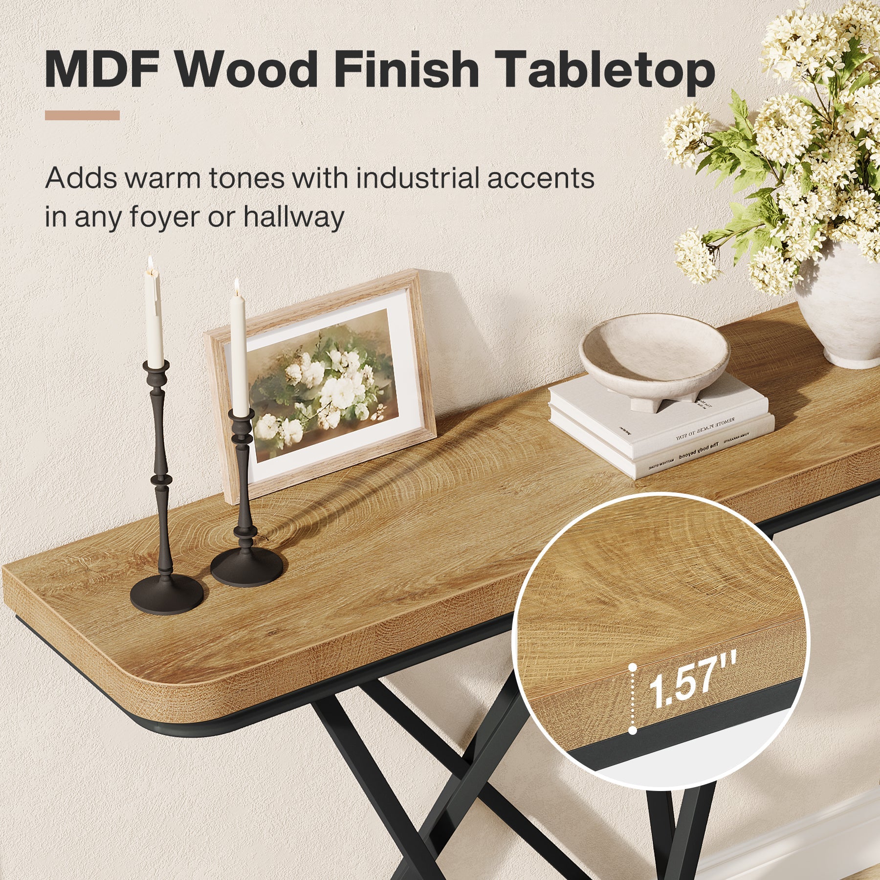 Tribesigns Console industrielle de 105 cm, Table d'entrée étroite avec piètement géométrique en métal - Image 3