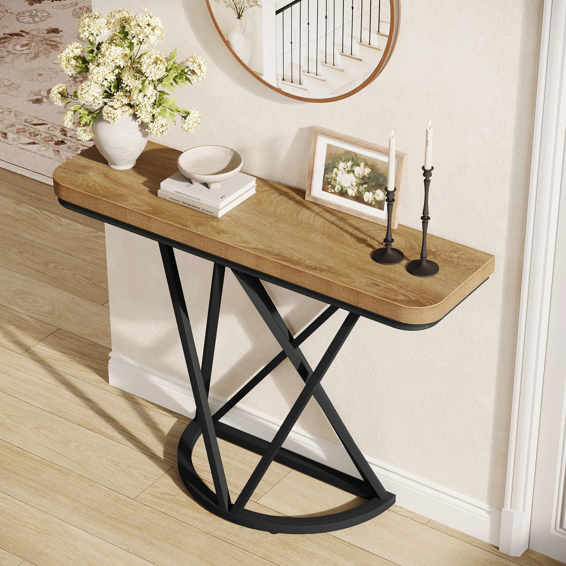 Tribesigns Console industrielle de 105 cm, Table d'entrée étroite avec piètement géométrique en métal - Image 4
