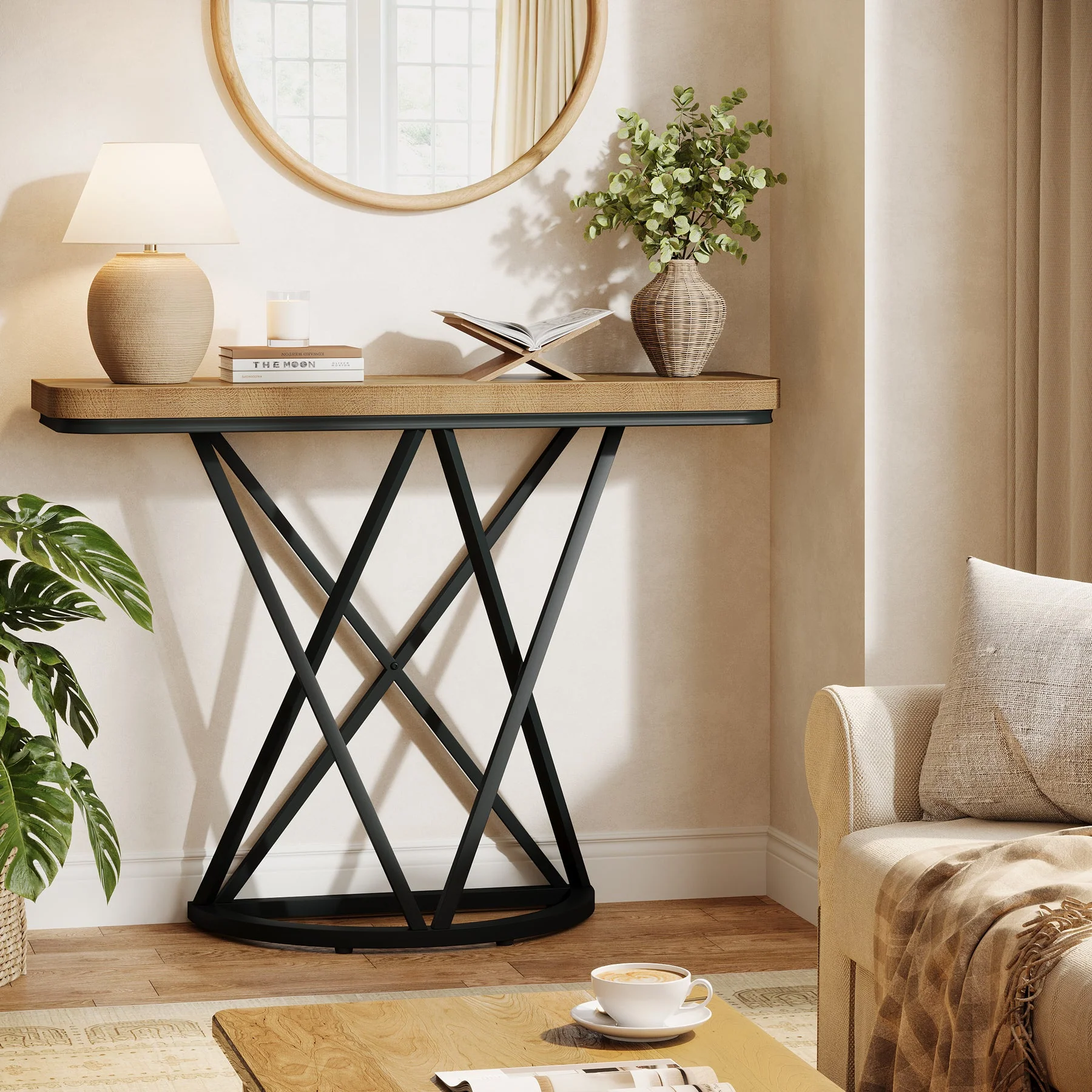 Tribesigns Console industrielle de 105 cm, Table d'entrée étroite avec piètement géométrique en métal - Image 5