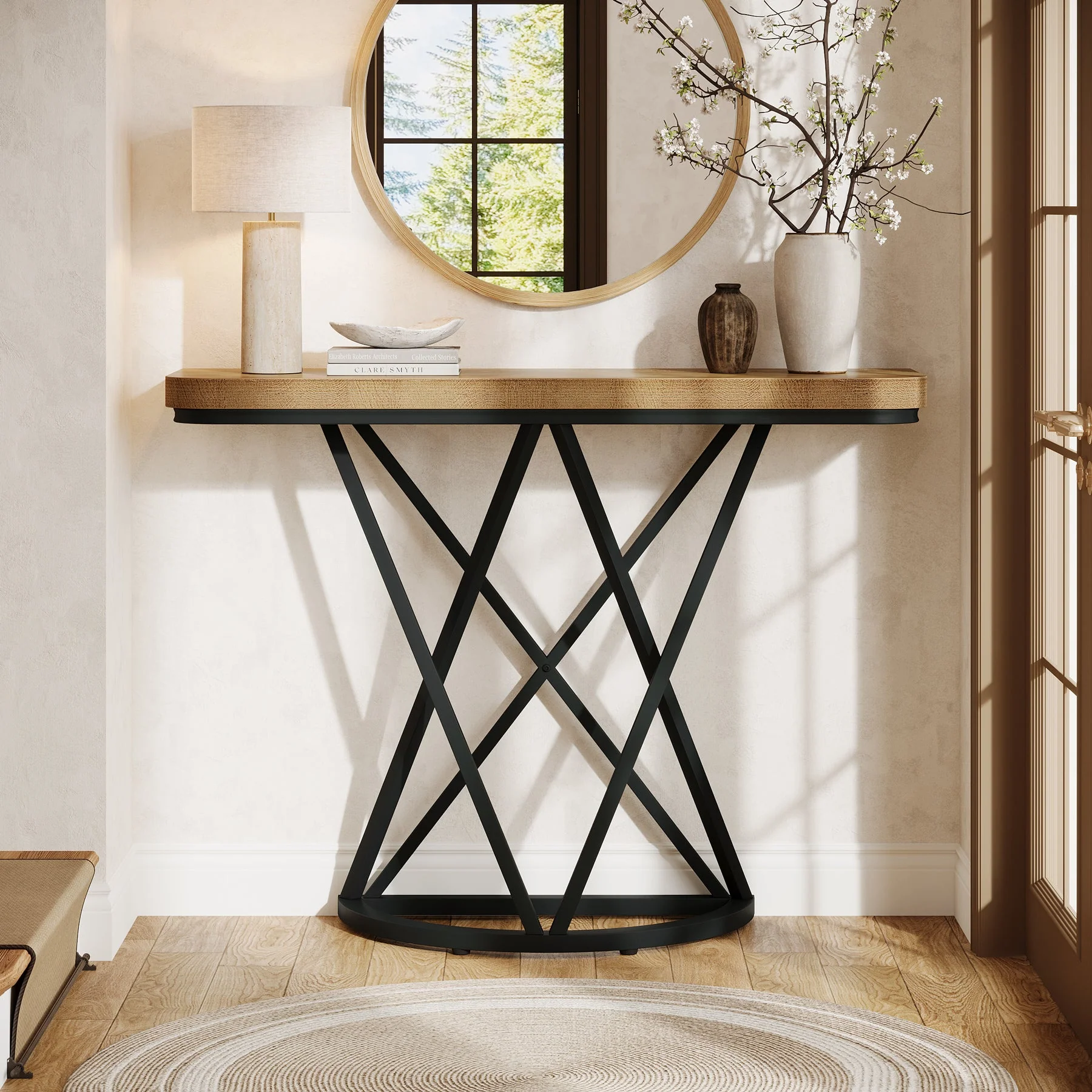 Tribesigns Console industrielle de 105 cm, Table d'entrée étroite avec piètement géométrique en métal - Image 6