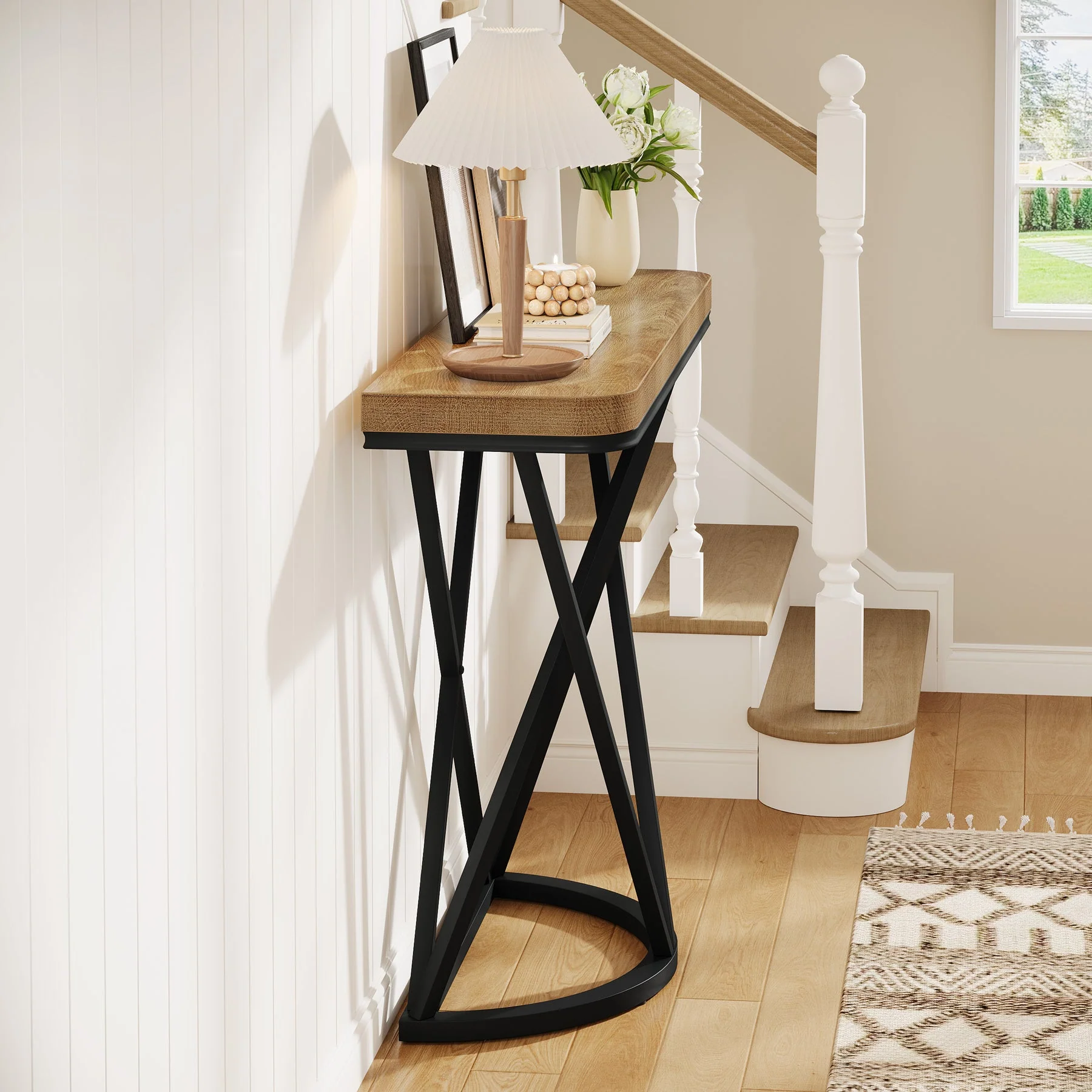Tribesigns Console industrielle de 105 cm, Table d'entrée étroite avec piètement géométrique en métal - Image 8