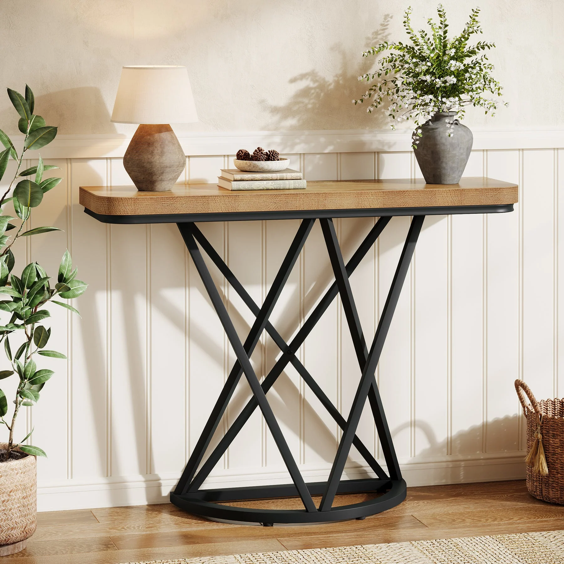 Tribesigns Console industrielle de 105 cm, Table d'entrée étroite avec piètement géométrique en métal - Image 9