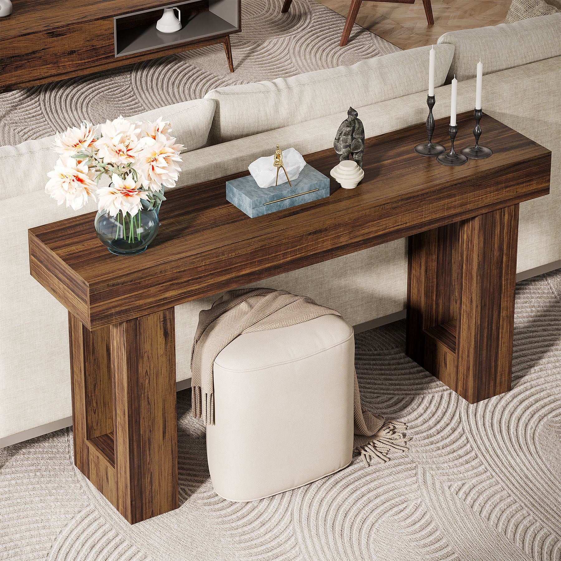 Tribesigns Console rectangulaire en bois de 160 cm de diamètre à placer derrière un canapé - Image 5