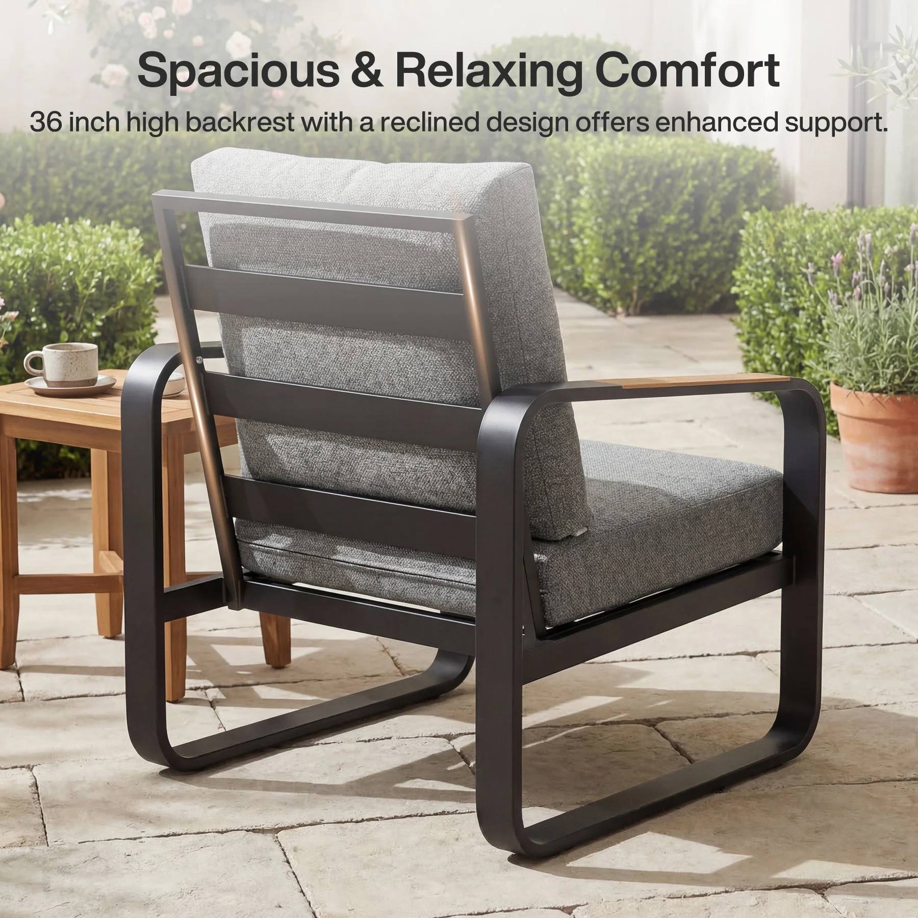 Tribesigns Fauteuil de jardin avec coussins, Chaise de patio en aluminium pour balcon ou jardin - Image 12