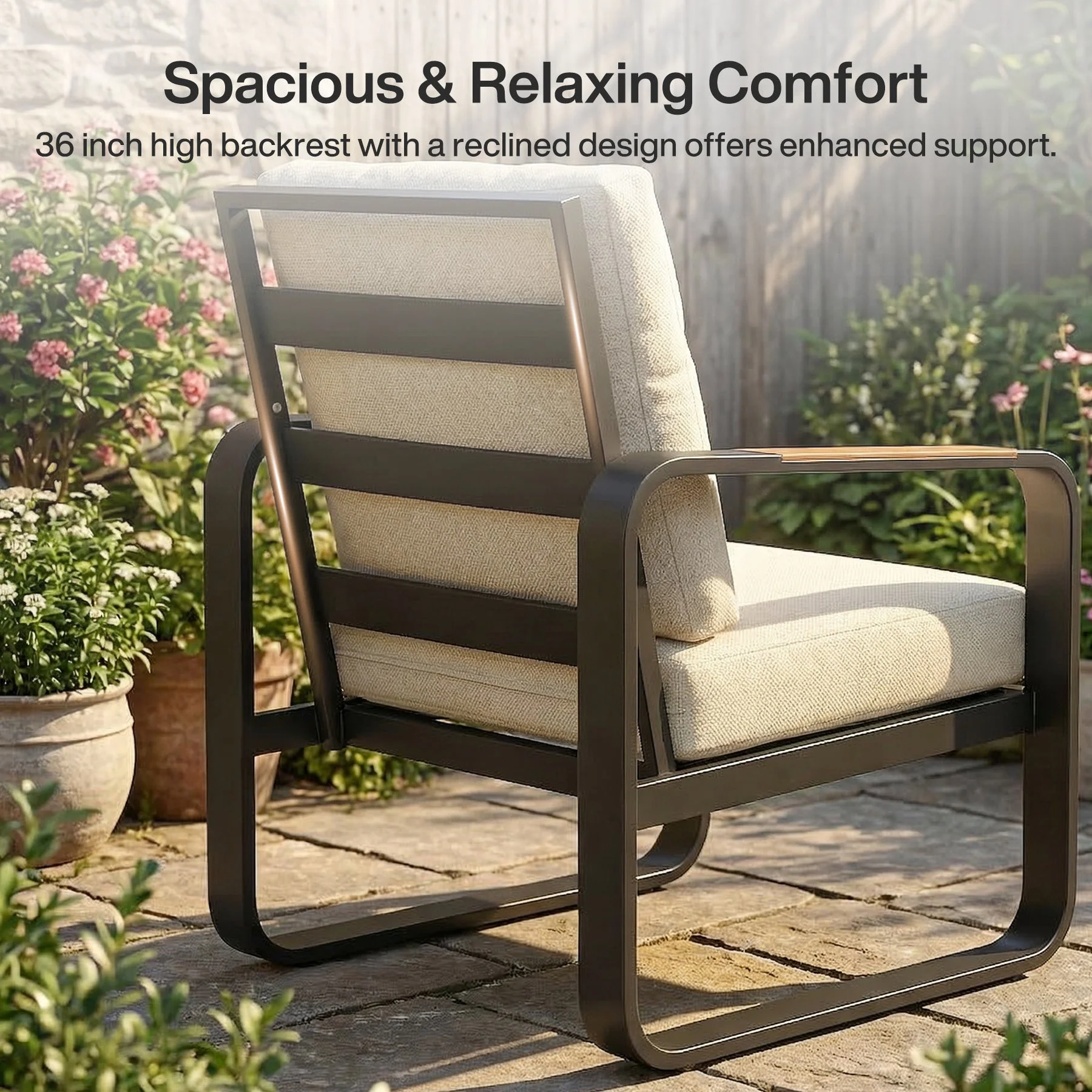 Tribesigns Fauteuil de jardin avec coussins, Chaise de patio en aluminium pour balcon ou jardin - Image 5