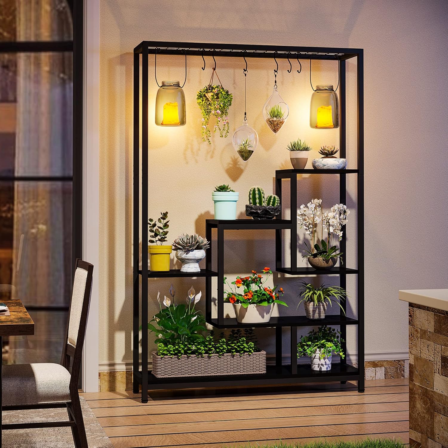 Tribesigns Support pour plantes d'intérieur à 5 niveaux, Étagère en métal avec 10 crochets de suspension en S - Image 10