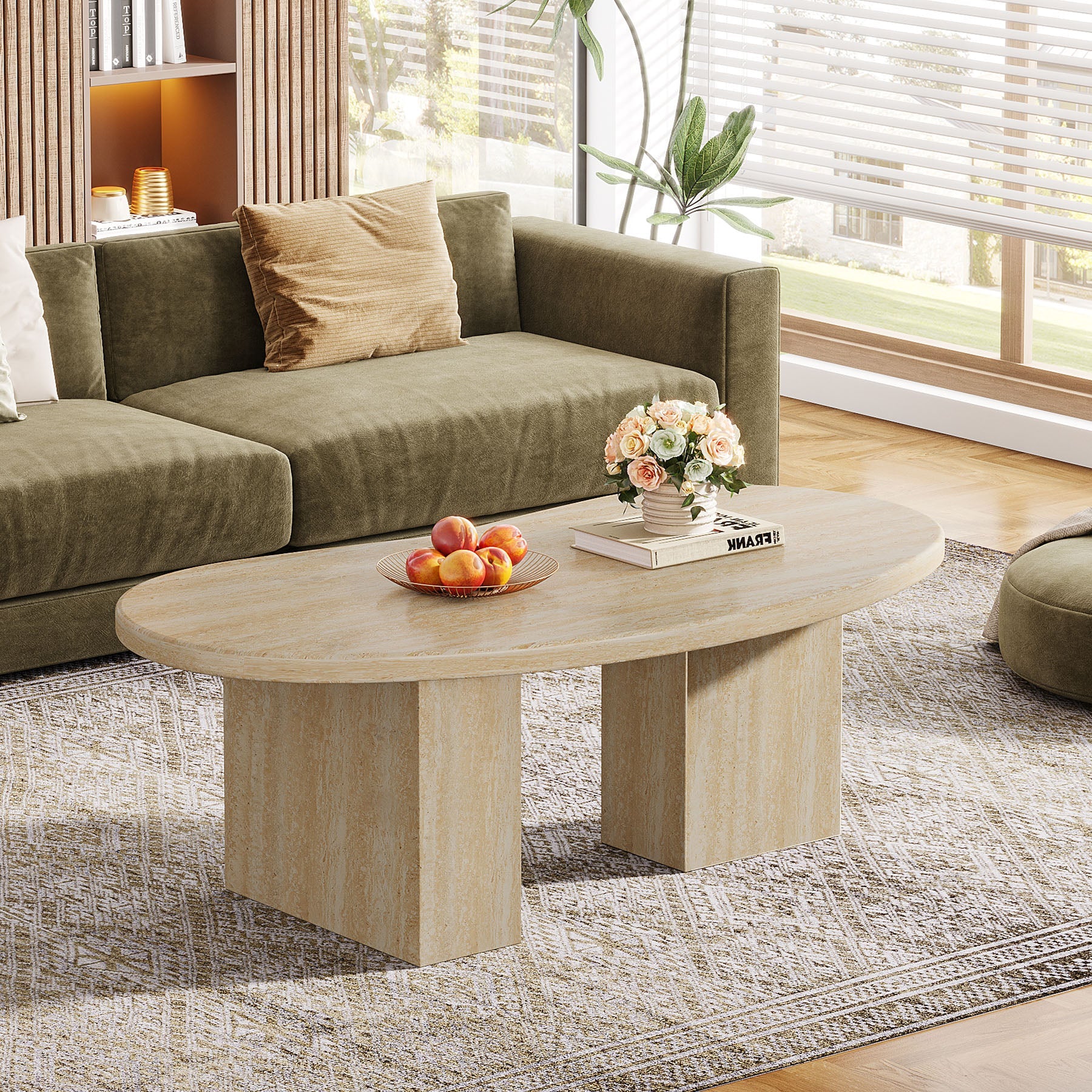 Tribesigns Table basse 115 cm, Table de cocktail ovale avec piédestal asymétrique - Image 7