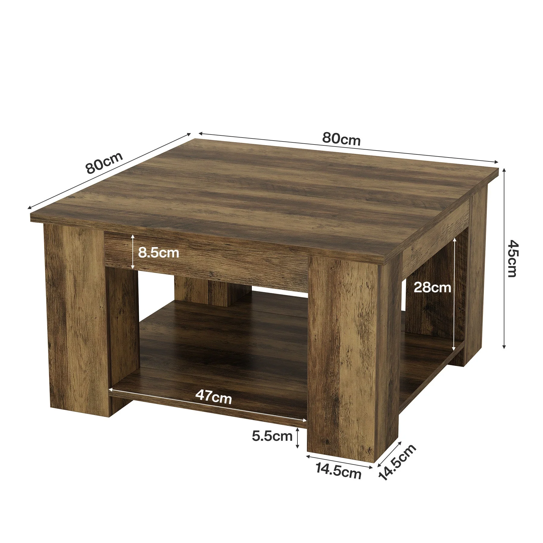 Tribesigns Table basse carrée de 80 cm, Table de salon à 2 niveaux avec rangement - Image 2