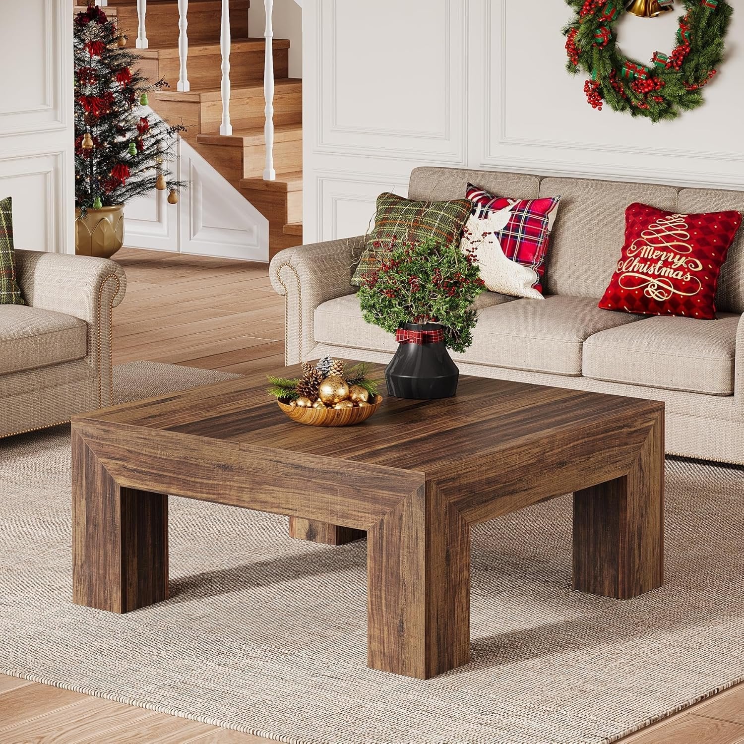Tribesigns Table Basse Carrée pour Salon 100 x 100 x 50 cm, Table de Salon Bois Table d'appoint Farmhouse - Image 4