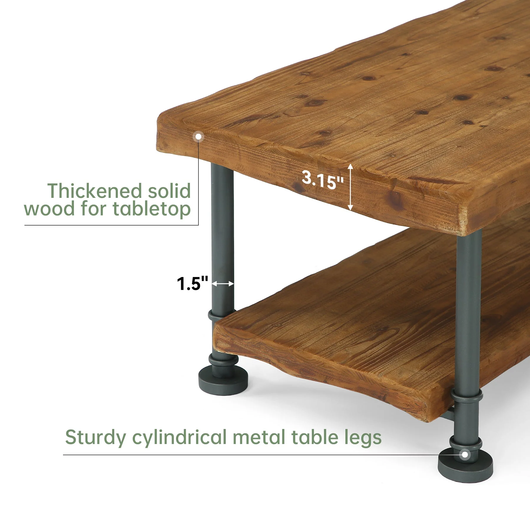 Tribesigns Table basse rectangulaire 120 cm 2 niveaux en bois massif avec bords naturels et pieds en métal - Image 8