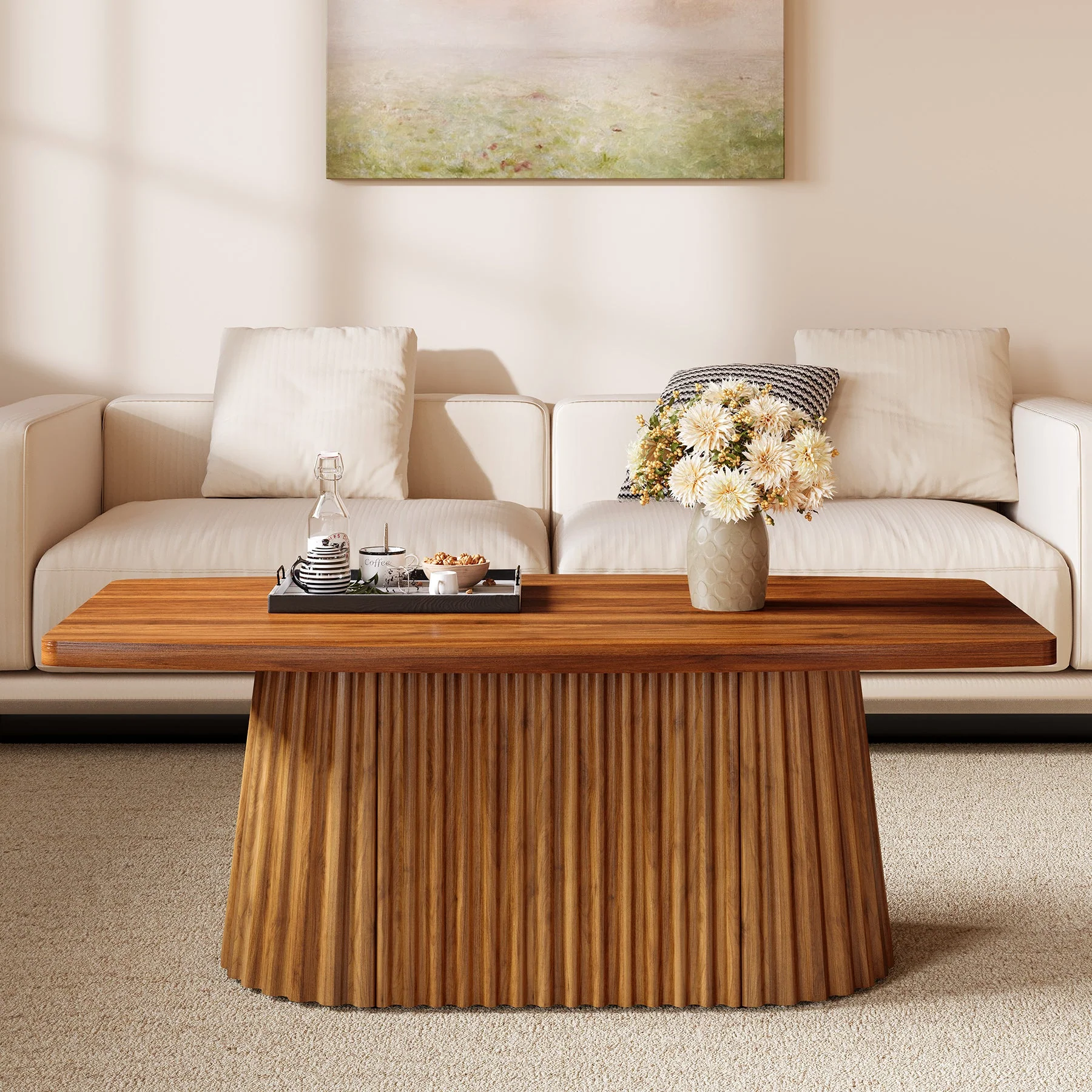 Tribesigns Table basse rectangulaire 120 cm avec piètement plissé