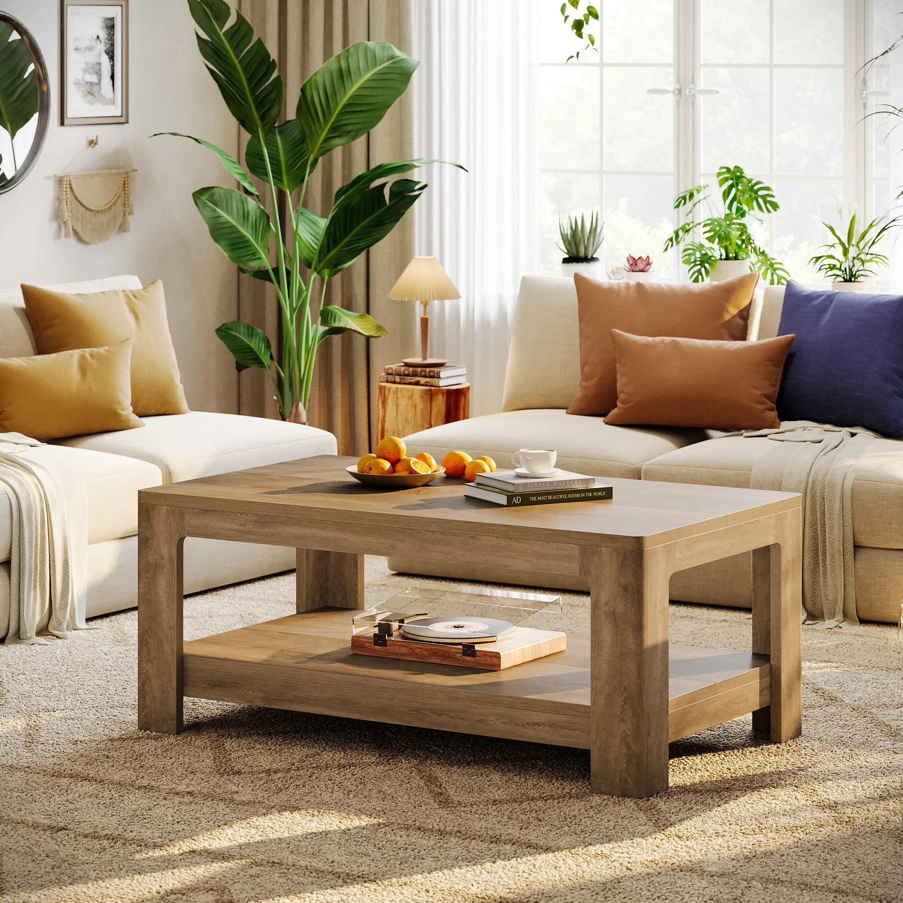 Tribesigns Table basse rectangulaire de 120 cm avec rangement à 2 niveaux, Table centrale en bois pour salon - Image 7