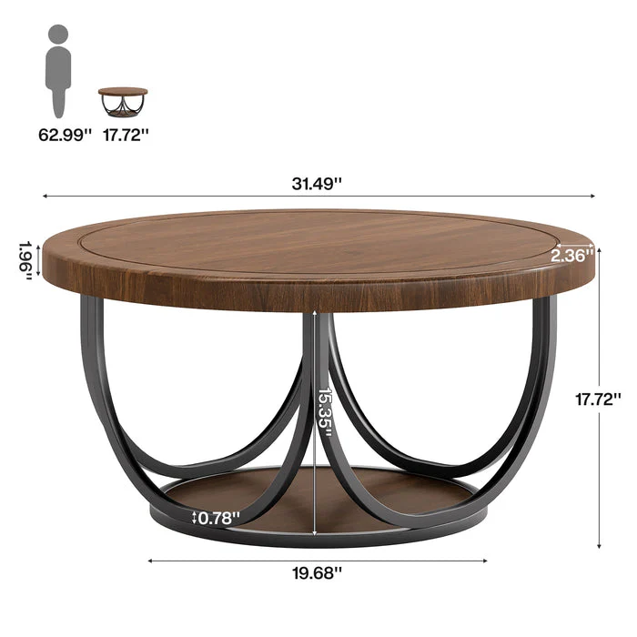 Tribesigns Table basse ronde de 80 cm avec étagère, Table de salon à deux niveaux de style industriel avec structure en métal - Image 2