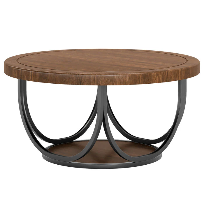 Tribesigns Table basse ronde de 80 cm avec étagère, Table de salon à deux niveaux de style industriel avec structure en métal - Image 8