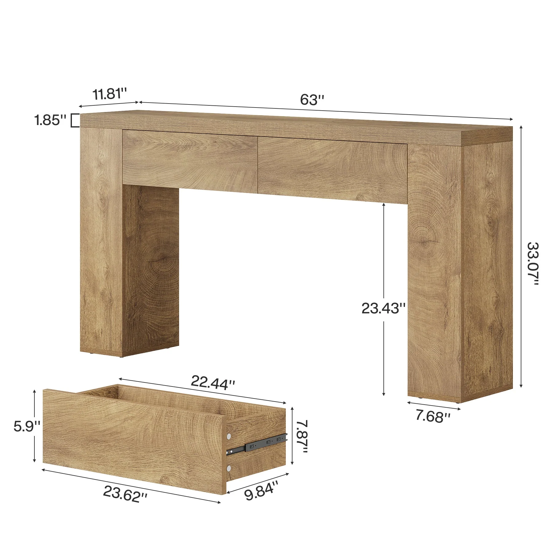 Tribesigns Table console 160 cm, Table basse d'entrée étroite avec 2 tiroirs - Image 2