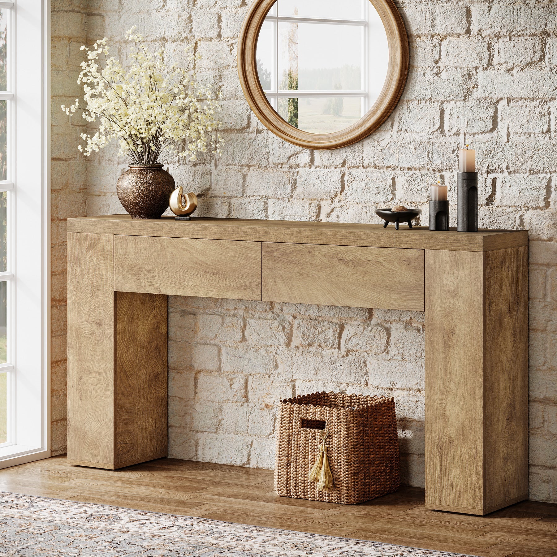 Tribesigns Table console 160 cm, Table basse d'entrée étroite avec 2 tiroirs - Image 3