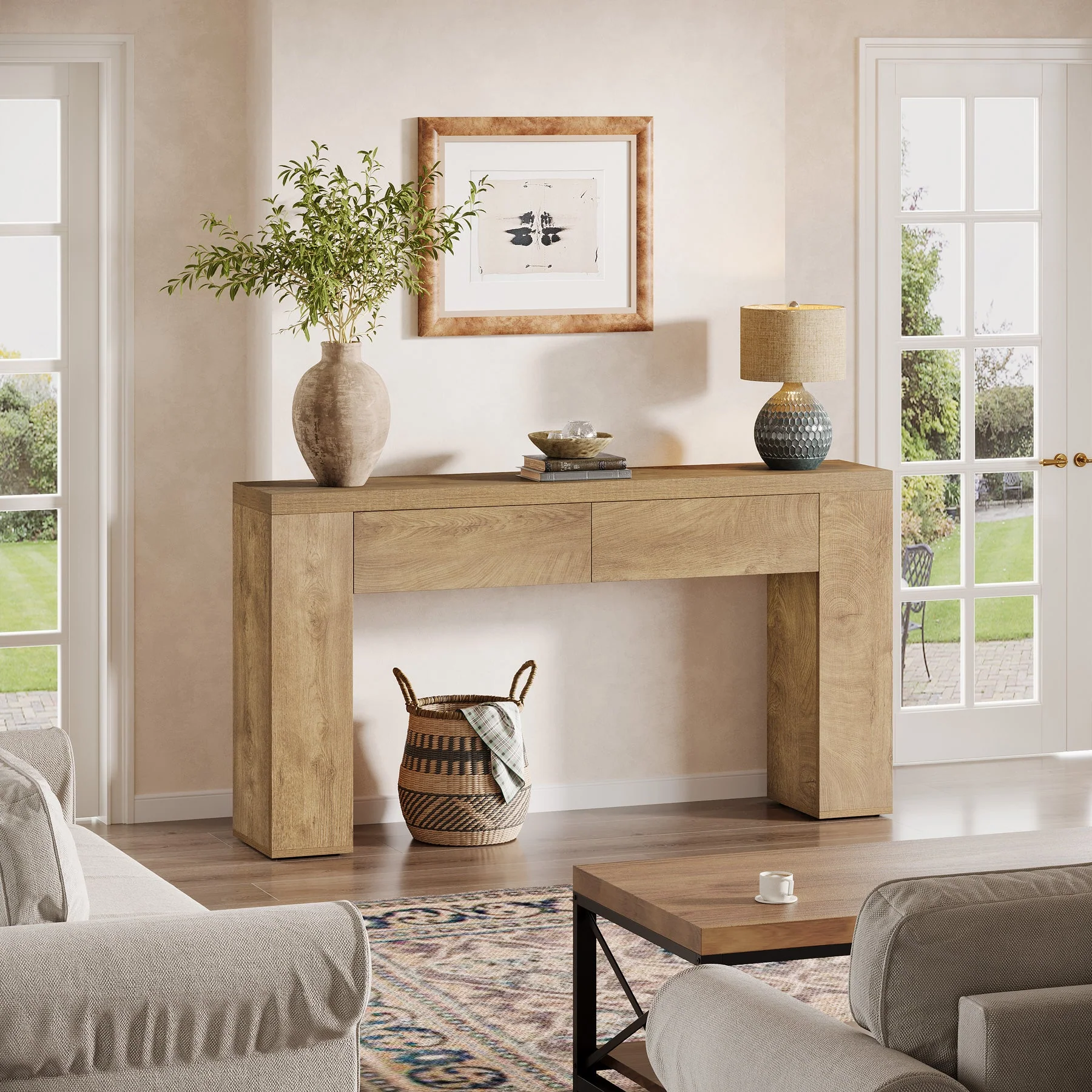 Tribesigns Table console 160 cm, Table basse d'entrée étroite avec 2 tiroirs - Image 4