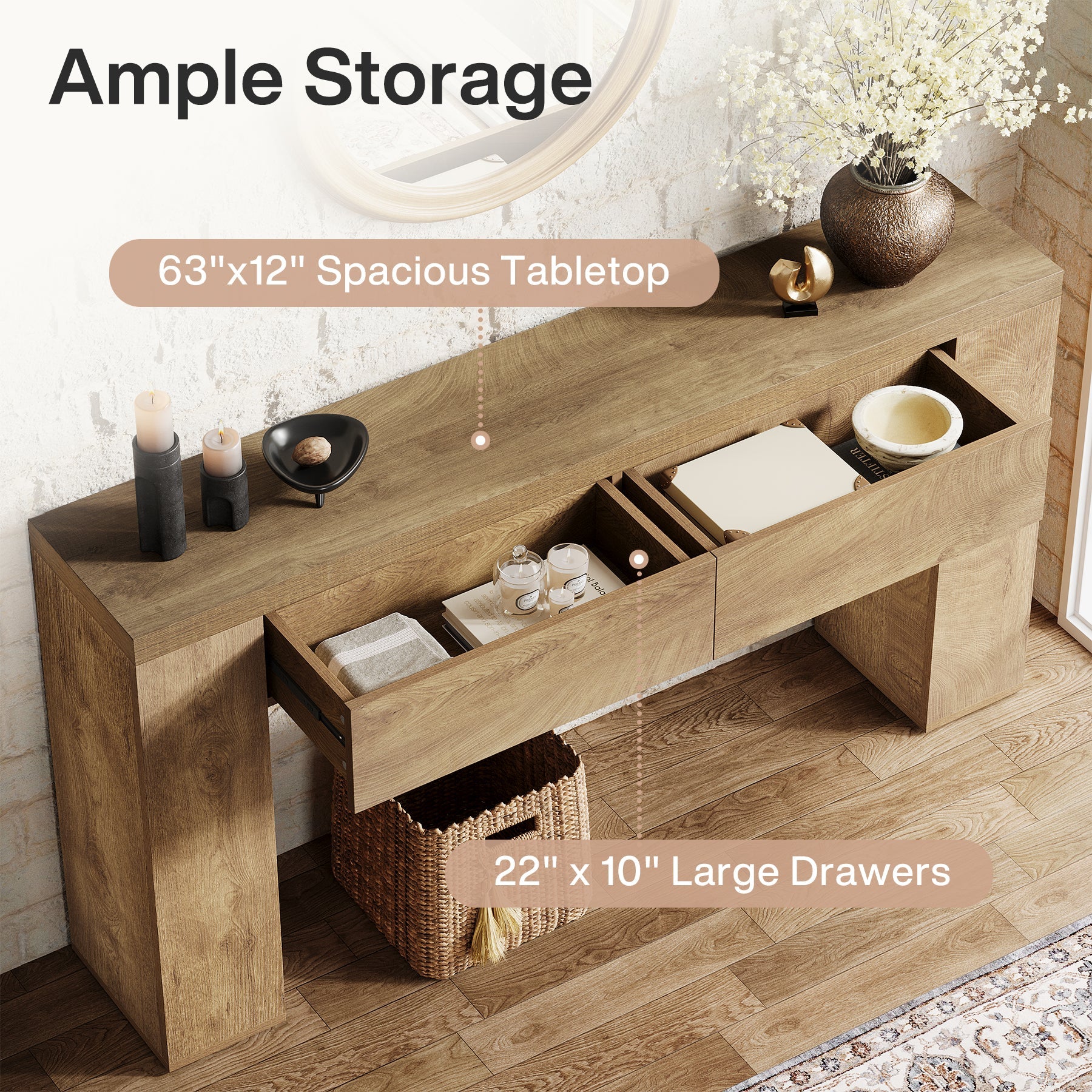 Tribesigns Table console 160 cm, Table basse d'entrée étroite avec 2 tiroirs - Image 5