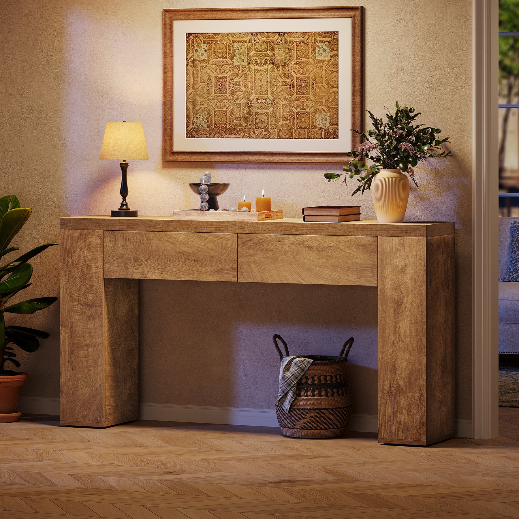 Tribesigns Table console 160 cm, Table basse d'entrée étroite avec 2 tiroirs - Image 7