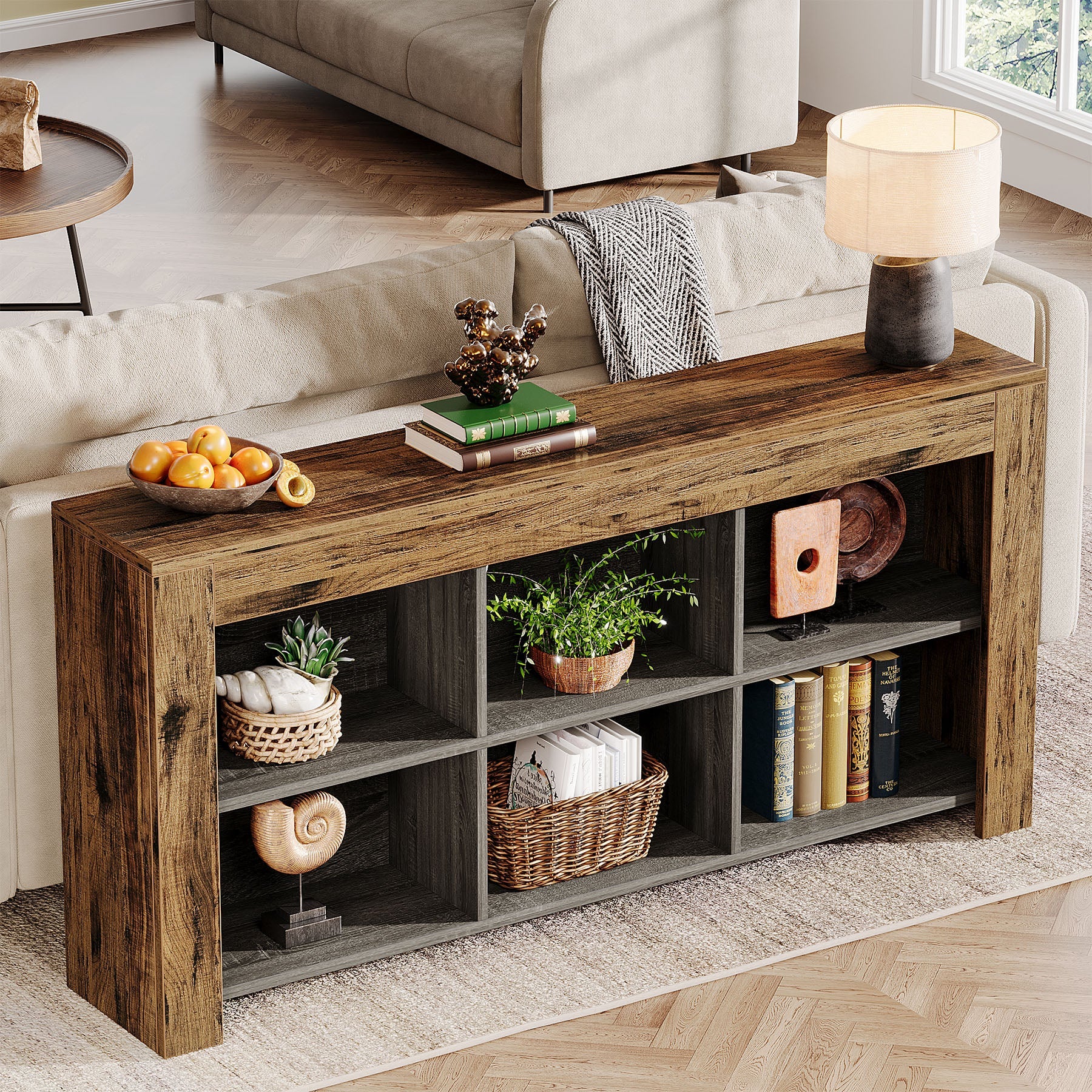 Tribesigns Table console 160 cm, Table d'entrée Table de canapé avec 6 cubes de rangement - Image 5