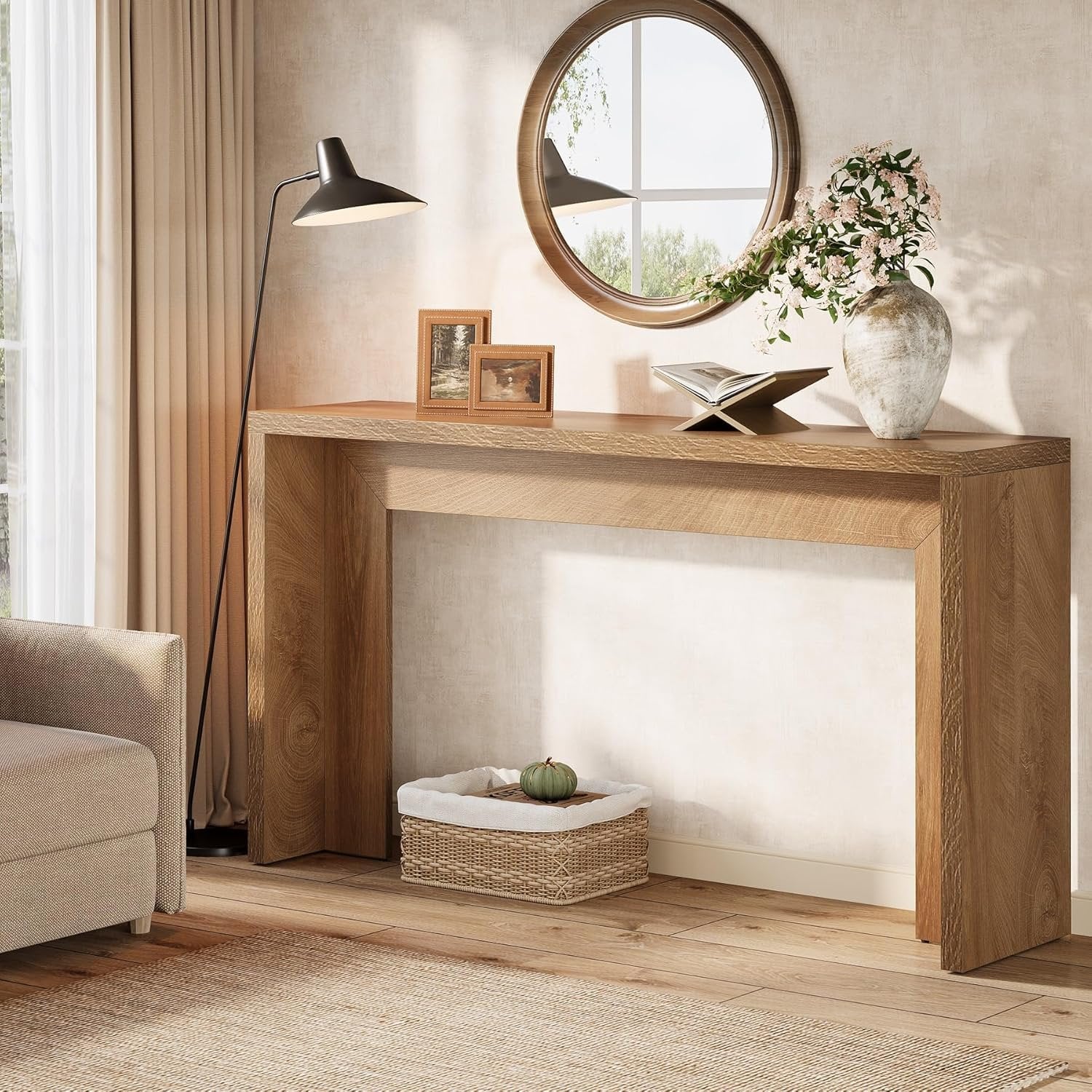 Tribesigns Table console de style campagnard de 140 cm avec rangement, Table basse marron rustique